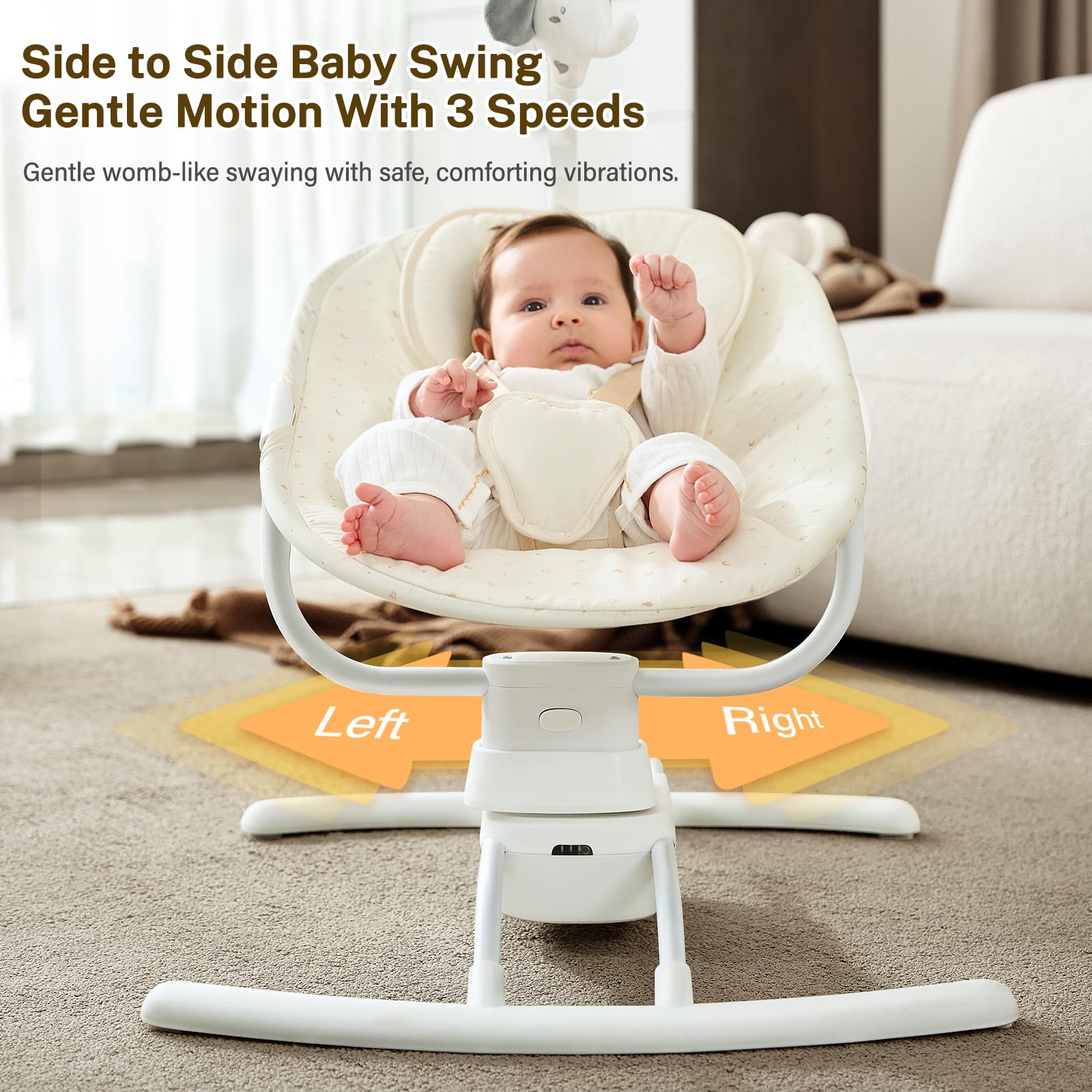 Electric Baby Swing for Newborns 5-20 lbs - 3 Speed Adjustable, Portable Infant Rocker with Remote Control, 8 Soothing Music Options, AC/Battery Powered - Perfect for Nursery, Living Room & Travel Use