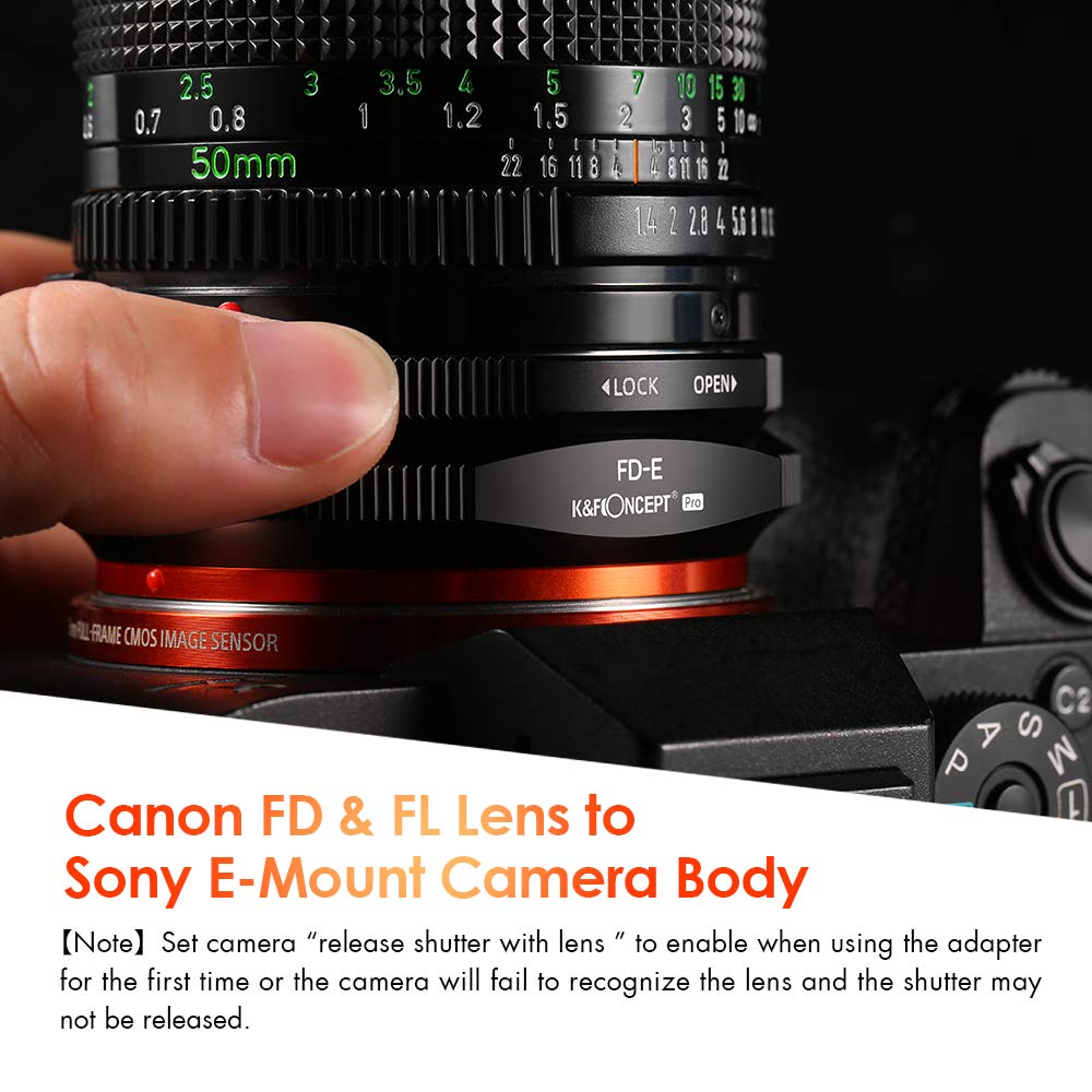 K&F Concept FD to E Mount Lens Adapter - Compatible with Canon FD/FL Lenses to Sony E NEX Mount Mirrorless Cameras (A6000, A6400, A7II, A5100, A7, A7RIII) - Matte Finish Design for Professional Photography & Videography