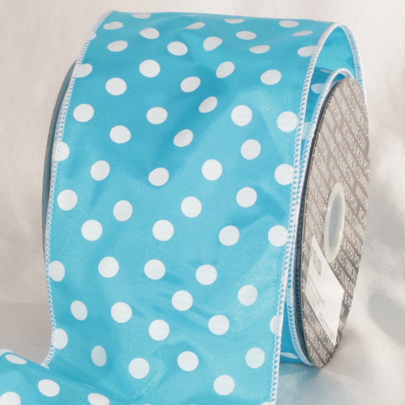 Vibrant Turquoise Blue and White Polka Dot Wired Craft Ribbon - 4 Inch x 20 Yards Roll for Gift Wrapping, DIY Projects, and Party Decorations