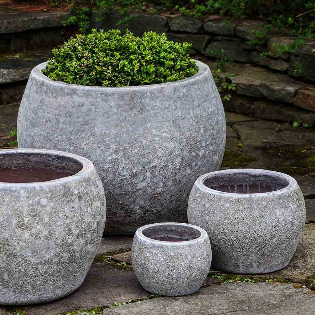 Campania International Naxos Planter Set of 4 in Angkor Grey - Modern Outdoor Garden Plant Pots for Patio, Balcony & Home Decor