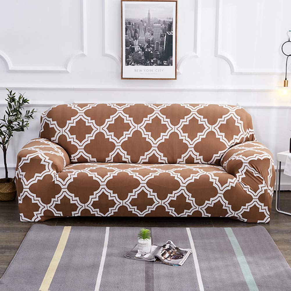 Geometric Printed Elastic Sofa Slipcover - Wrinkle Resistant Couch Cover for Living Room, Camel Color | Perfect for Home Decor, Pet Protection & Furniture Refresh