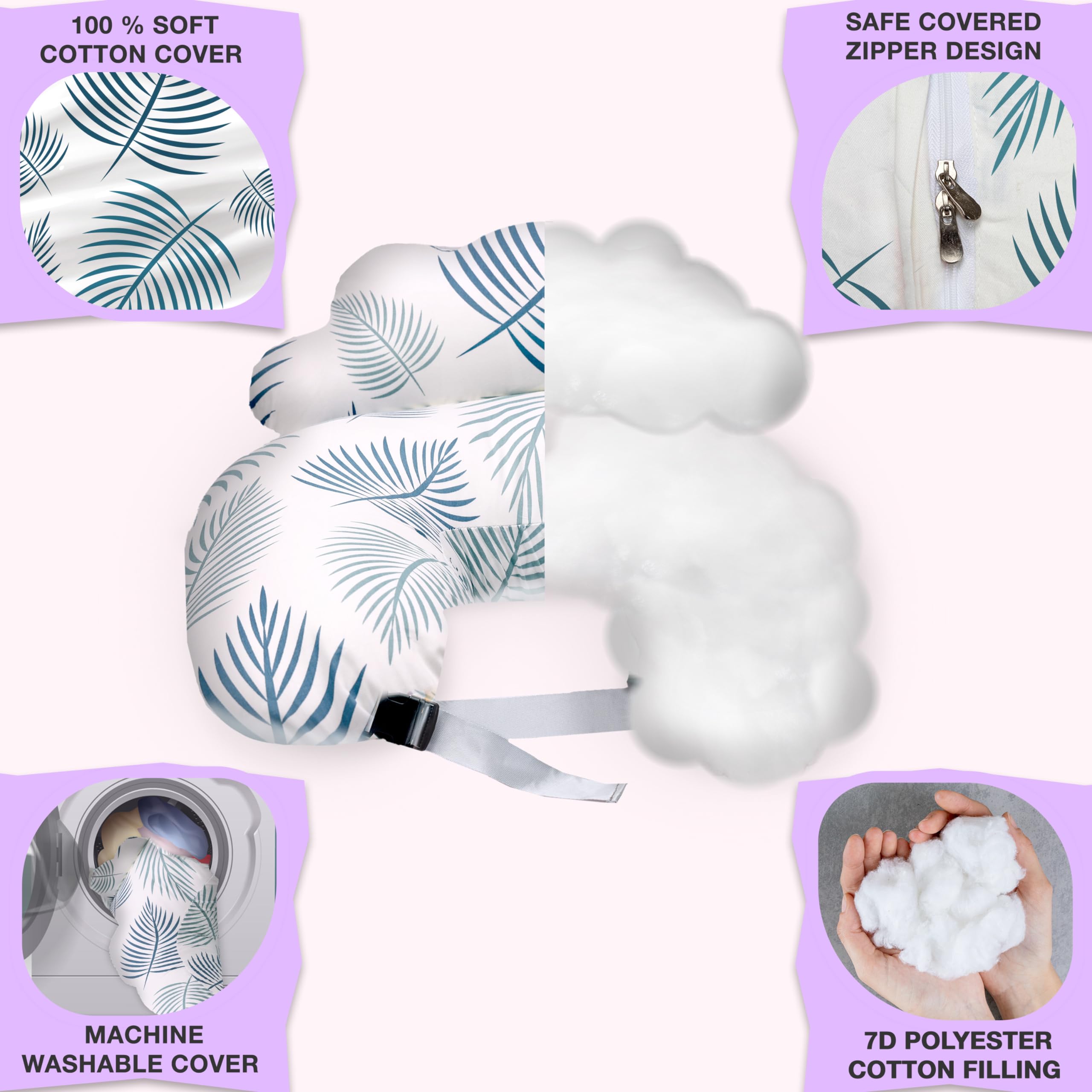 PILLANI Nursing Pillow for Breastfeeding - Adjustable Waist Strap & Removable Cotton Cover - Essential Baby Feeding Support for Newborns & Moms - Perfect for Breastfeeding, Bottle Feeding, and Tummy Time