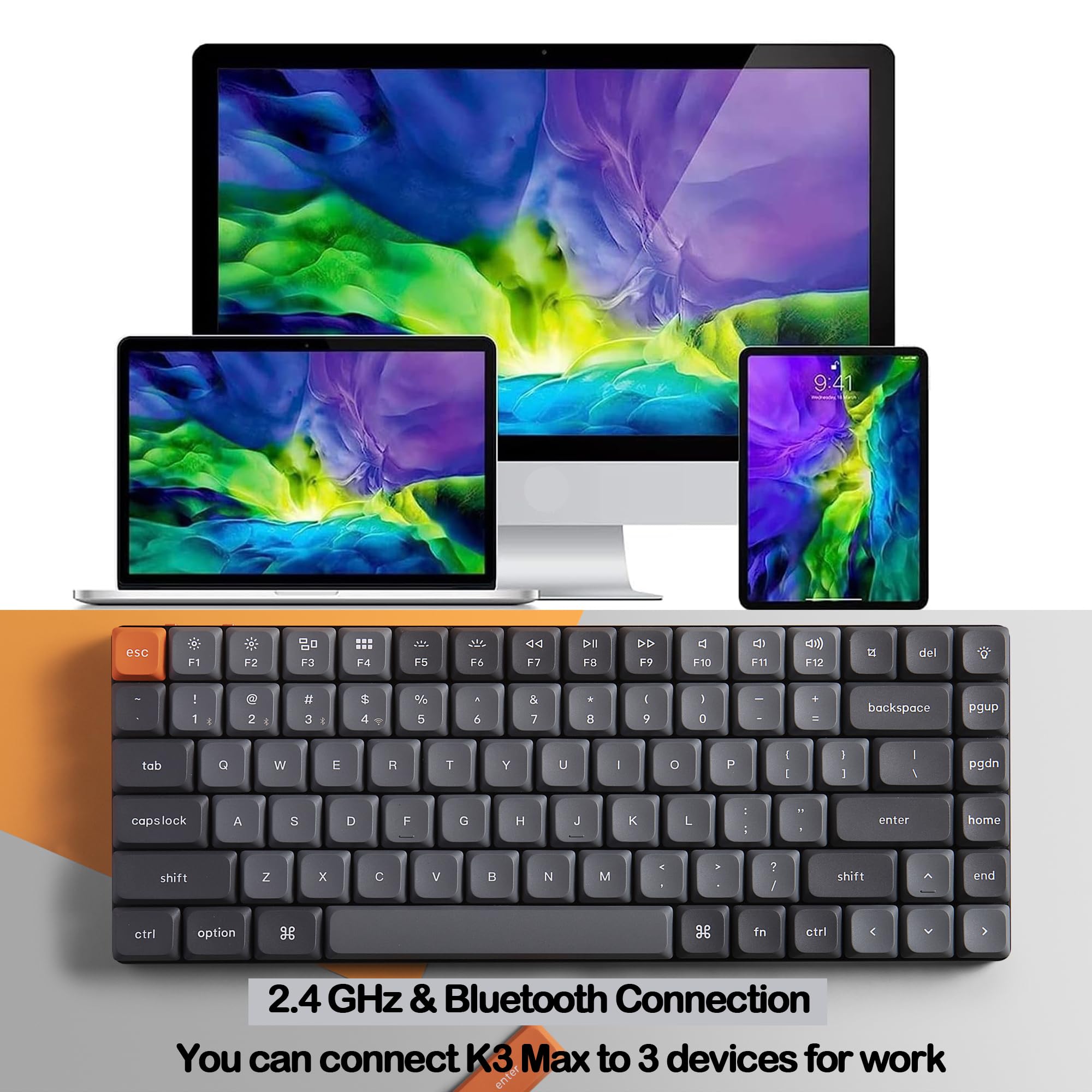 Keychron K3 Max Ultra-Slim Wireless Mechanical Keyboard - Bluetooth 5.1/2.4GHz/Wired, QMK/VIA Programmable, Low Profile Gateron Red Switch, White Backlight - Compatible with Mac/Win/Linux | Perfect for Office, Gaming & Programming