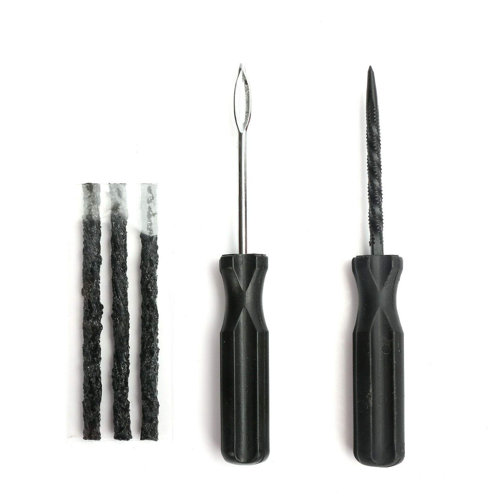Hyper Tough 5-Piece Tire Plug Kit with Rasp & Insertion Tools - 3 Heavy Duty Repair Strings for Car, Truck & Motorcycle Flat Tire Emergency Repair