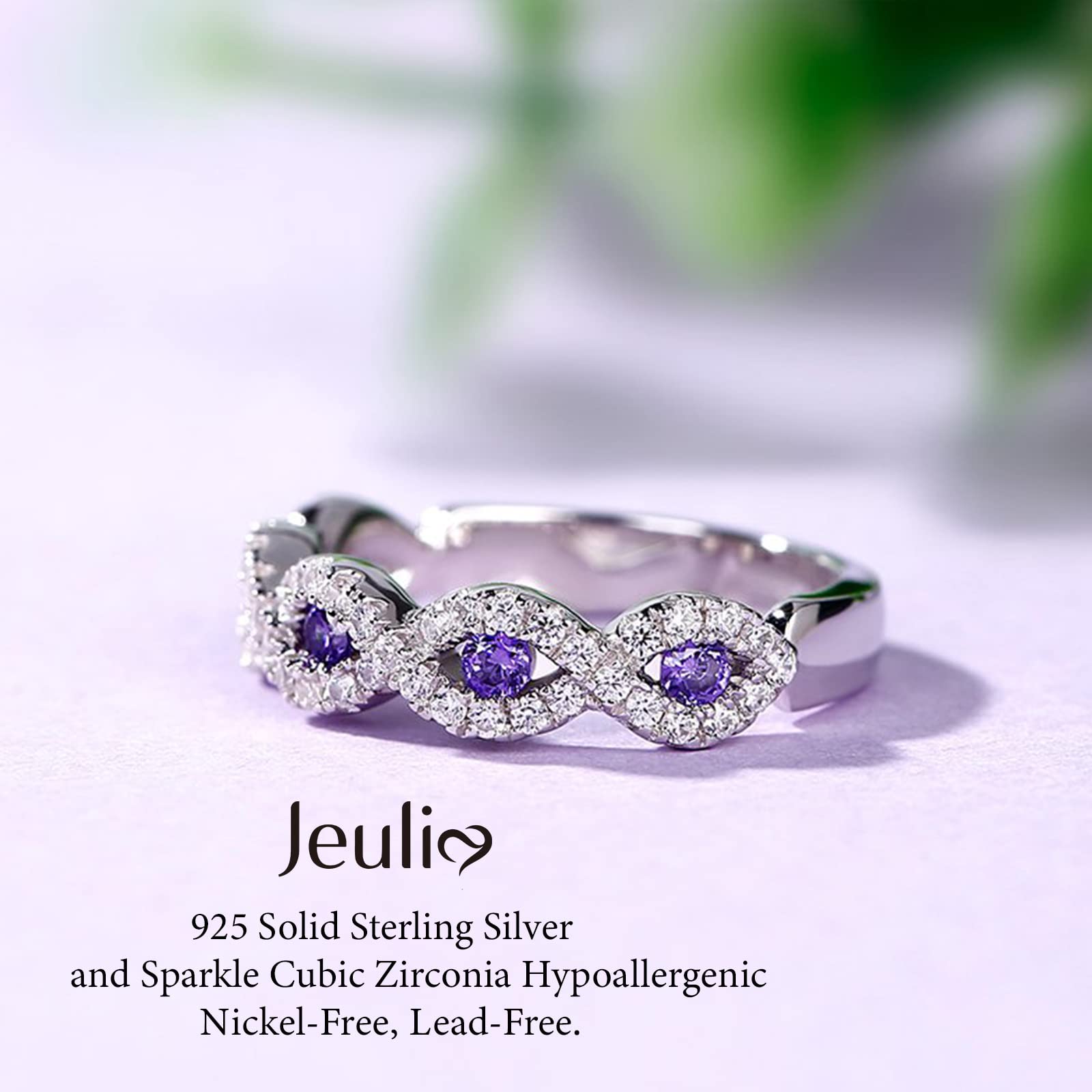 Jeulia Stackable Wedding Rings Set - Sterling Silver Half Eternity Band with Sapphire & White CZ Diamonds | Anniversary, Engagement & Promise Rings for Women | Gift Box Included | Perfect for Proposals, Vows Renewal & Romantic Occasions