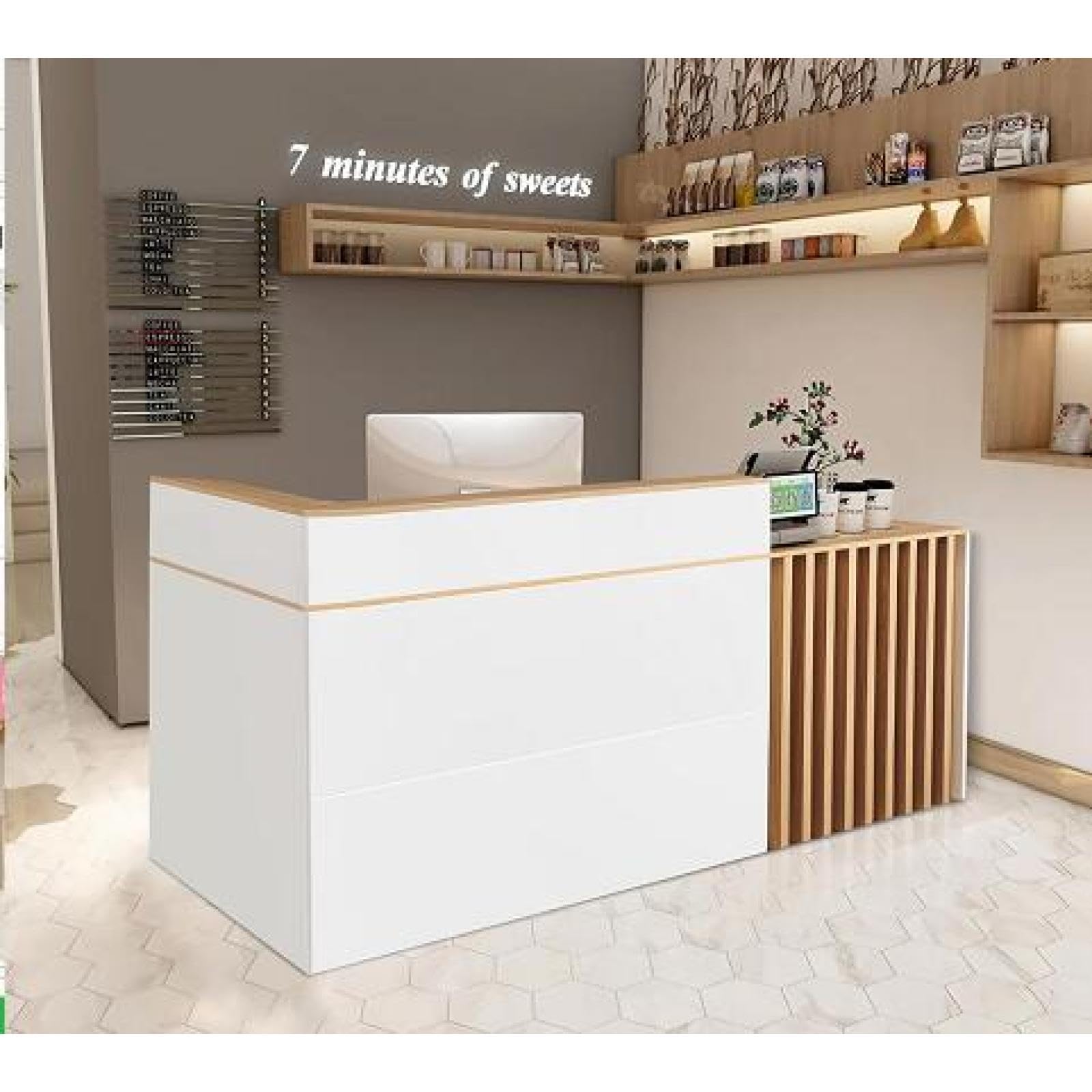 Modern Reception Desk with Counter - Lockable Drawer & Cabinet - Office Salon Boutique Lobby Checkout Counter - Perfect for Reception Areas, Salons, Offices & Retail Stores