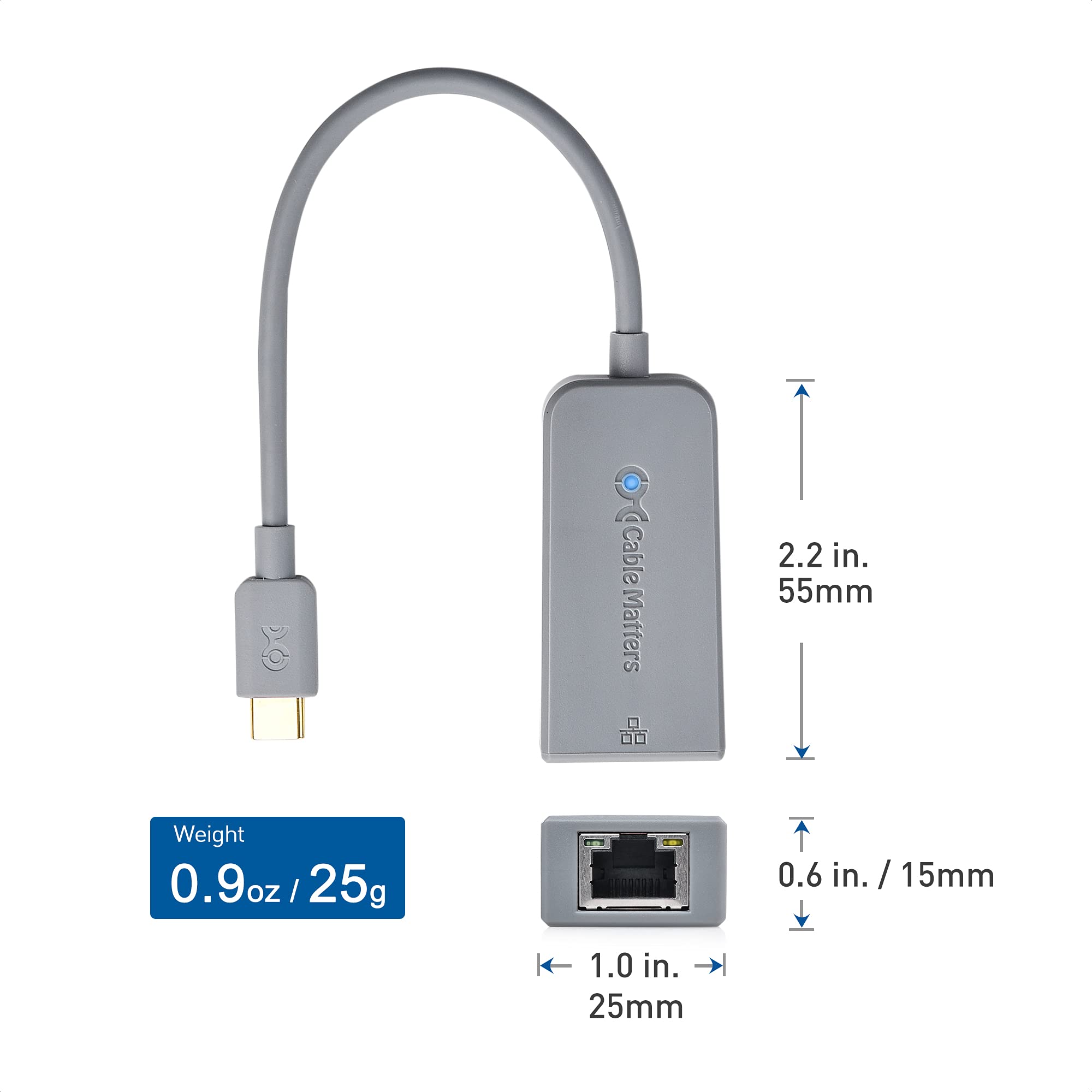 **Cable Matters USB C to Ethernet Adapter - 1Gbps Gigabit Ethernet, PXE Boot, MAC Address Clone (Thunderbolt 3 Compatible) - Gray - Works with MacBook Pro, XPS, Surface Pro - Perfect for Home Office, Gaming & Remote Work**
