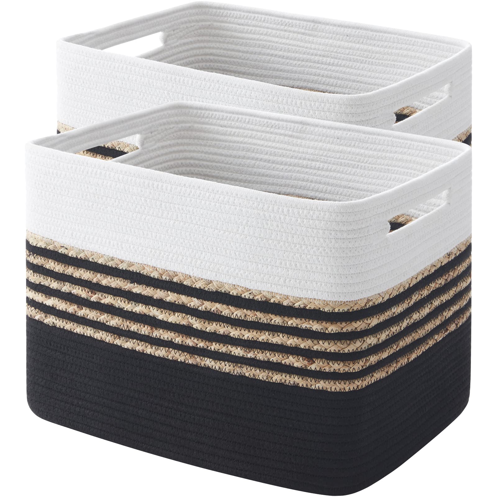 SIXDOVE 2-Pack Large Storage Baskets - Cotton Rope Organizer for Laundry, Toys, Blankets | Perfect for Closet, Living Room, Bedroom & Laundry Room - Black (Home Organization & Storage Solution)