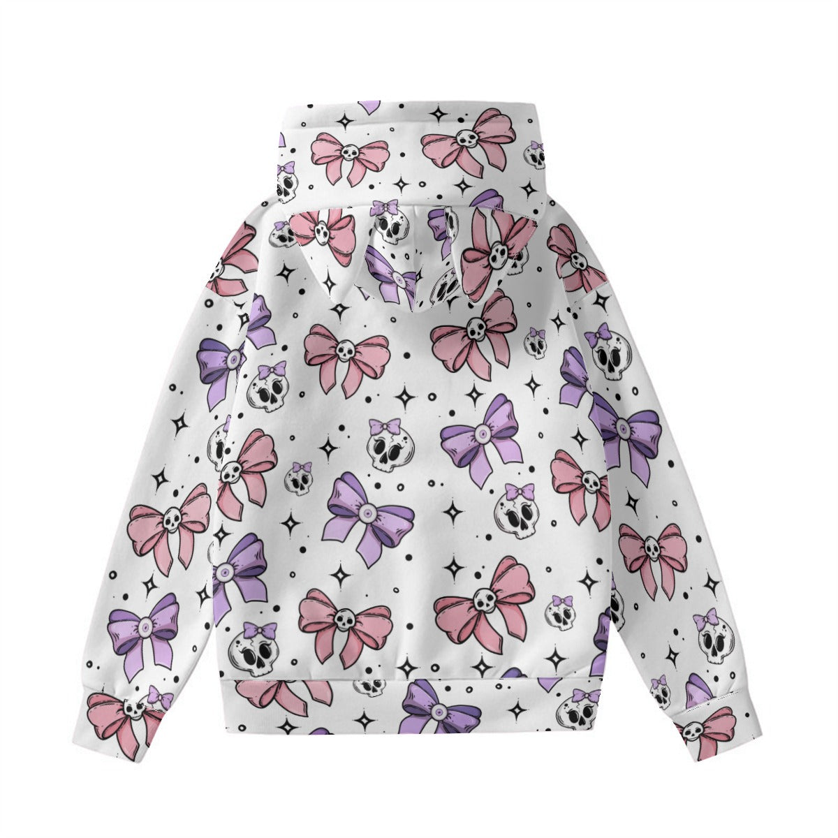 Stylish Cute Bows and Skulls Hoodie with Cat Ears - Trendy Gothic Kawaii Fashion for Women & Teens | Perfect for Halloween, Cosplay, and Streetwear Outfits