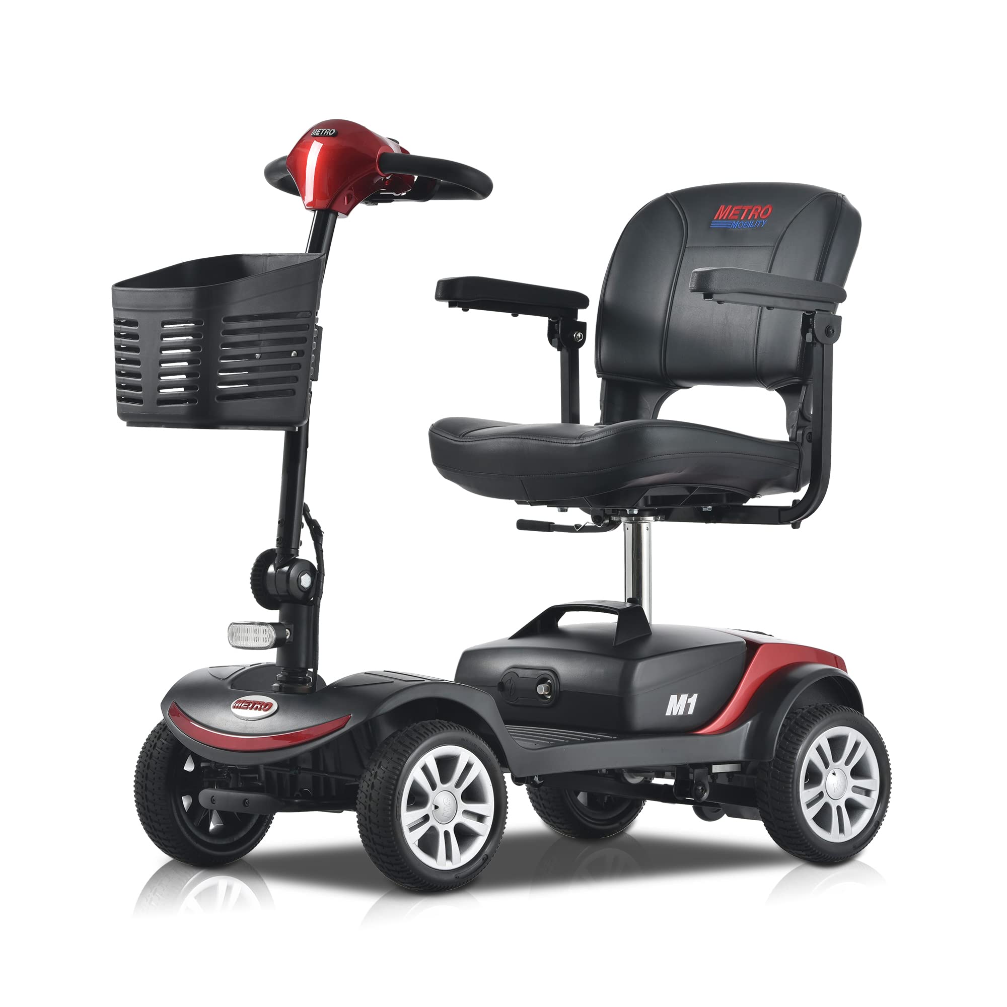 **4 Wheel Folding Mobility Scooter for Seniors & Adults - Compact Electric Medical Scooter for Travel & Daily Use - Heavy Duty Powered Wheelchair Device (Red) - Perfect for Shopping, Airports & Outdoor Activities**