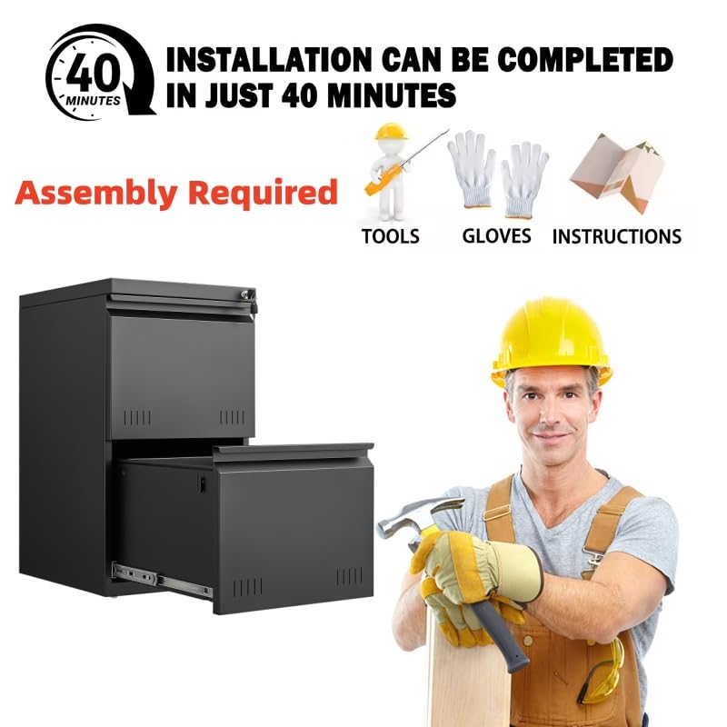 2 Drawer File Cabinet for Home Office - Lockable Vertical Storage Cabinet, Printer Stand & Under Desk Organizer for A4/Letter/Legal Size Documents | Easy Assembly Black Filing Cabinet | Perfect for Office, Study & Small Space Organization
