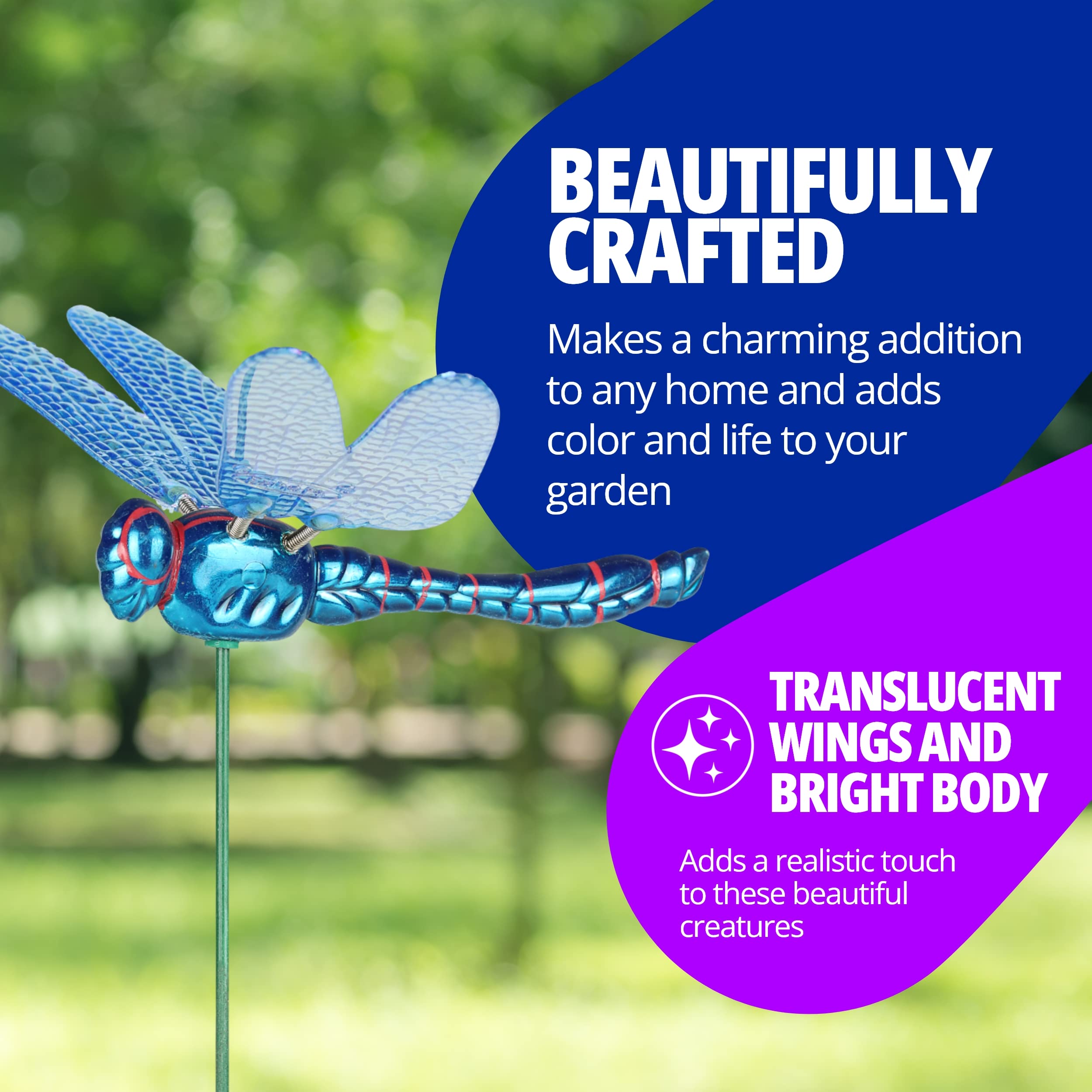 Exhart Garden Stake Set of 6 - Dragonfly Wind Spinners Outdoor Decor, 6 x 4 x 15.5 Inch Metal Yard Art for Garden, Patio, Lawn - Perfect for Backyard, Flower Beds & Landscape Decoration