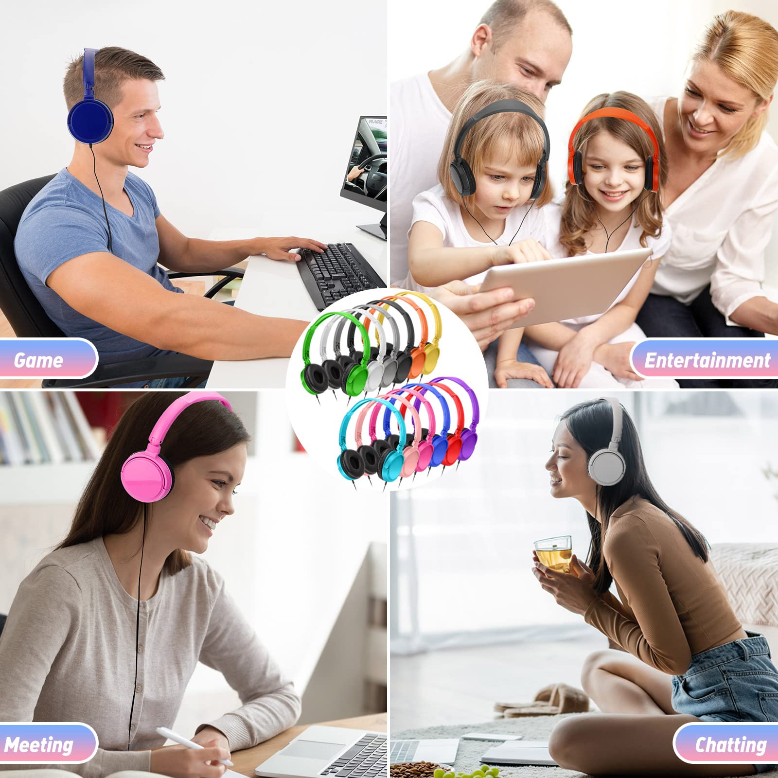 24 Pack Bulk Wired Headphones for Students & Adults - Multi-Colored Classroom Headphones Set for School, Online Learning & Christmas Gifts - Perfect for Classrooms, Libraries, Computer Labs & Distance Education