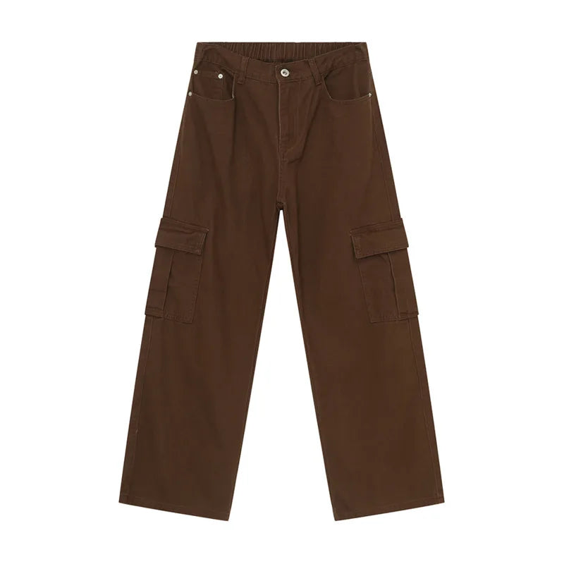 Vintage American Style Men's Cargo Jeans - Big Pockets, Straight Wide Leg Denim Pants for Casual Wear | Perfect for Outdoor Adventures, Street Style & Everyday Comfort