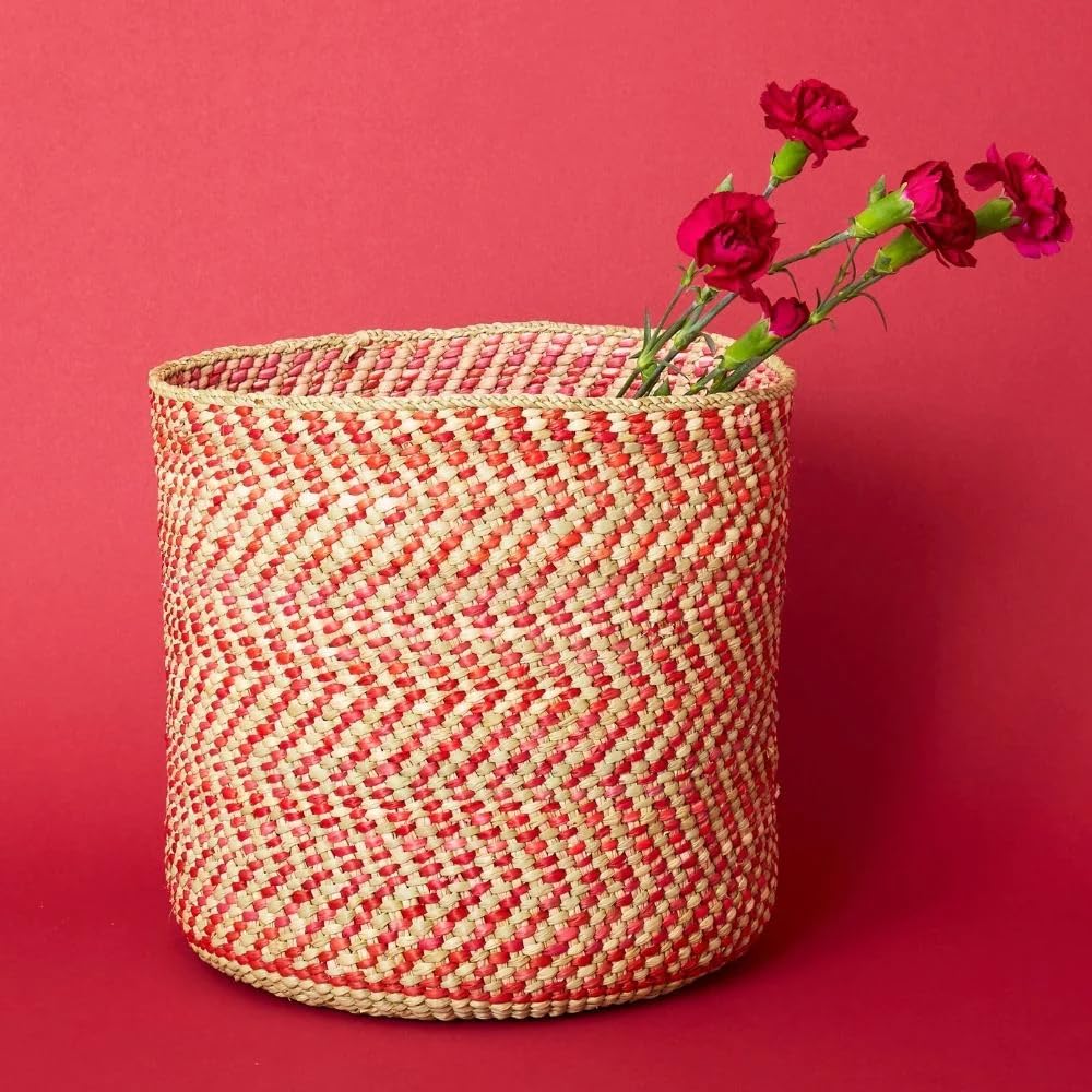 Medium Red Iringa Woven Basket - Indoor Planter & Toy Storage Organizer for Home Decor, Nursery, and Living Room