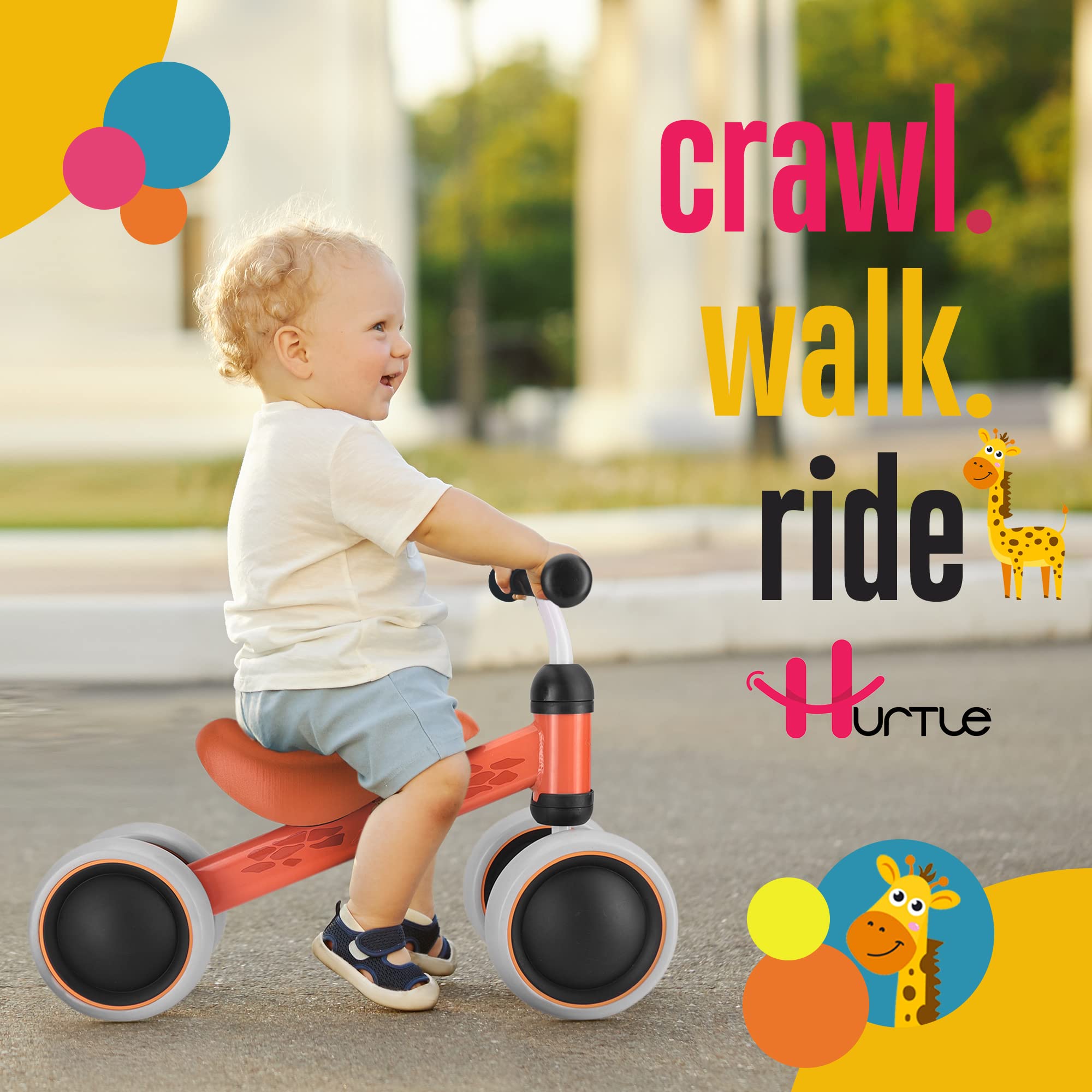 10-24 Months Baby Balance Bike - No Pedal Toddler Walker Trainer with 4 Silent Wheels, Carbon Steel Frame & Cushion Seat - Perfect First Bike for 1 Year Old Boys & Girls (Giraffe Design) - Indoor & Outdoor Learning Toy for Early Childhood Development