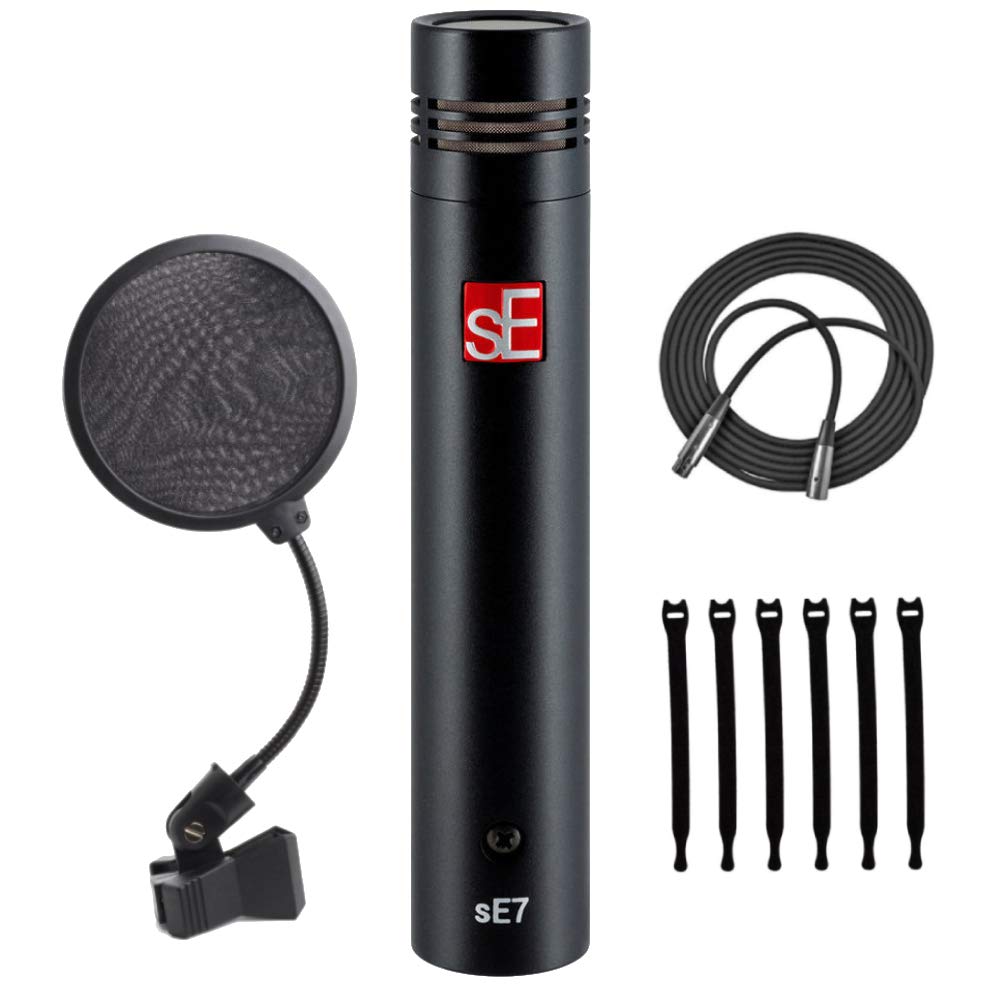 sE Electronics SE7 Small Diaphragm Cardioid Condenser Microphone Kit with Clip, Pop Filter, XLR Cable & Cable Ties - Perfect for Studio Recording, Podcasting & Voice Overs