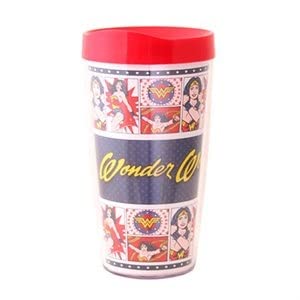 Wonder Woman Tumbler 16oz - Insulated Stainless Steel Travel Mug with Lid - Red Superhero Drinkware for Coffee, Tea & Cold Beverages - Perfect for Office, Gym & Outdoor Adventures