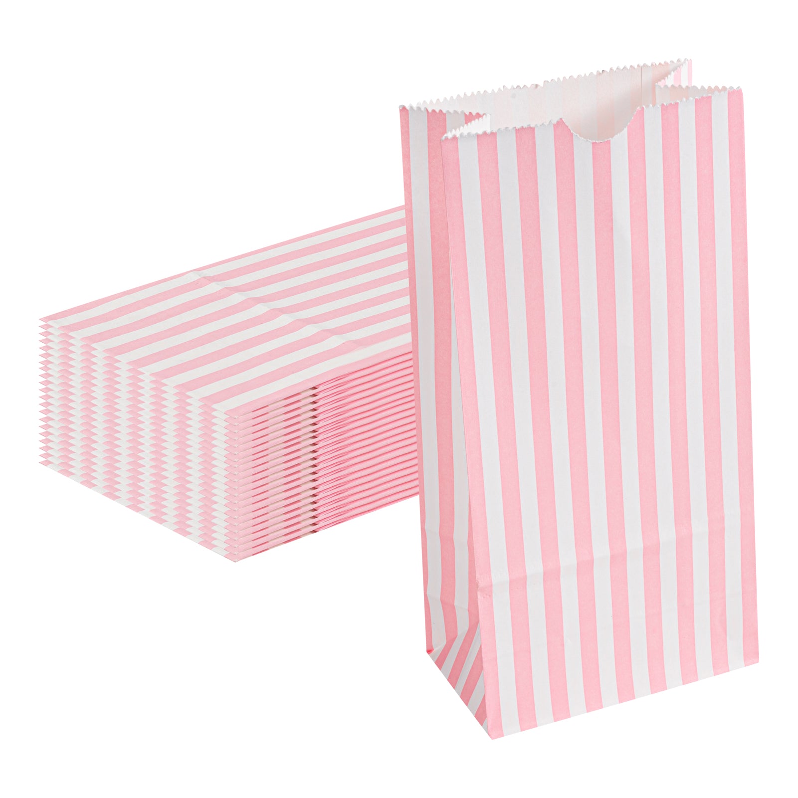 Pink and White Striped Paper Bags - 2 lb Capacity, 4.25