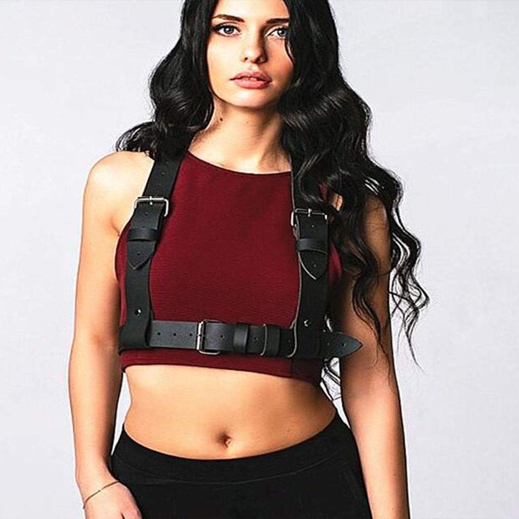 Black Leather Punk Waist Chain Body Harness - Gothic Belly Belt Jewelry for Women | Nightclub Party Accessories, Festival Outfit, Biker Fashion & Alternative Style