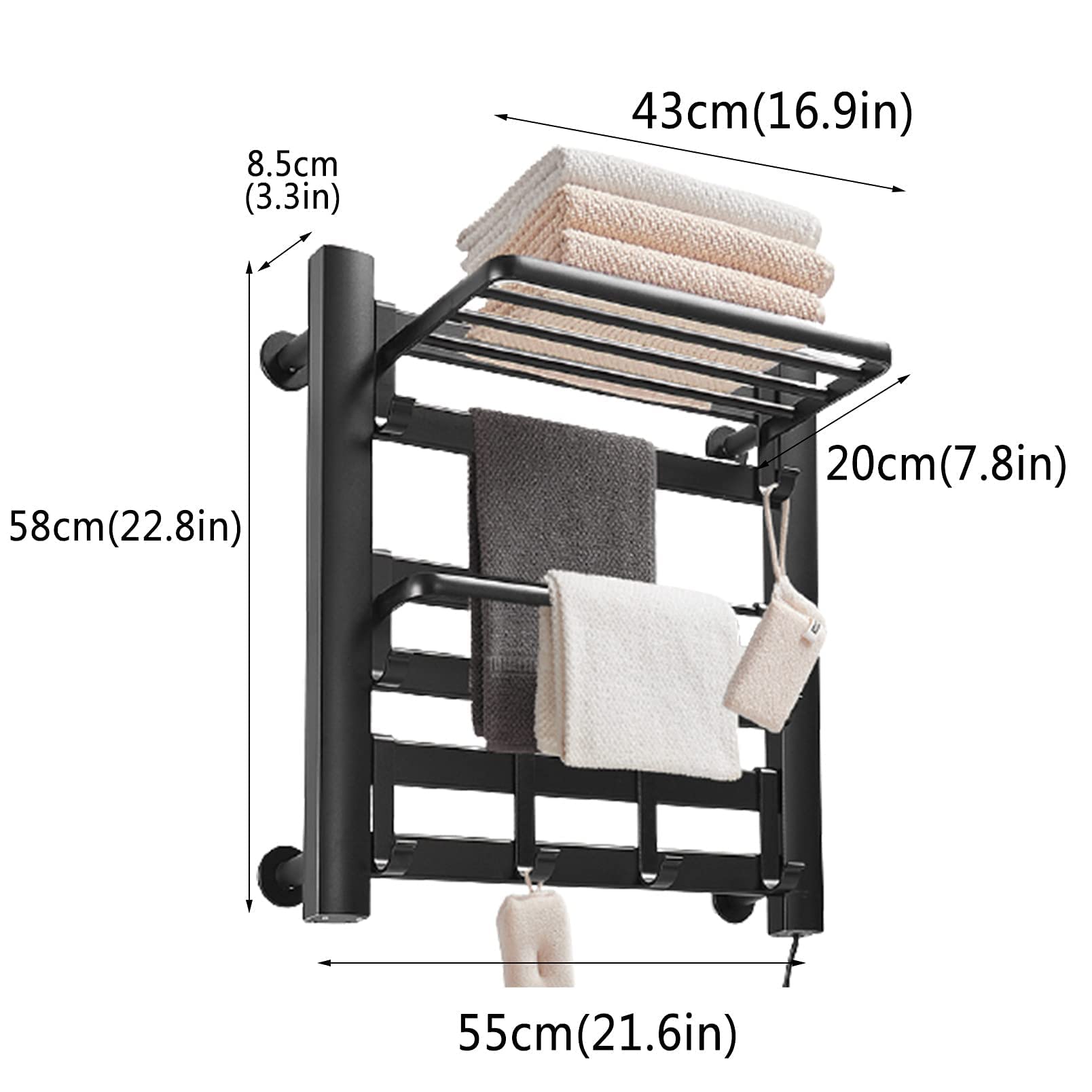 Premium Wall Mounted Towel Warmer for Bathroom - 220V Plug-in Electric Towel Heater with Timer, Energy Saving & Lightweight Design - Perfect for Spa, Gym & Luxury Home Use (Silver, 10 Bars / Black, 6 Bars)