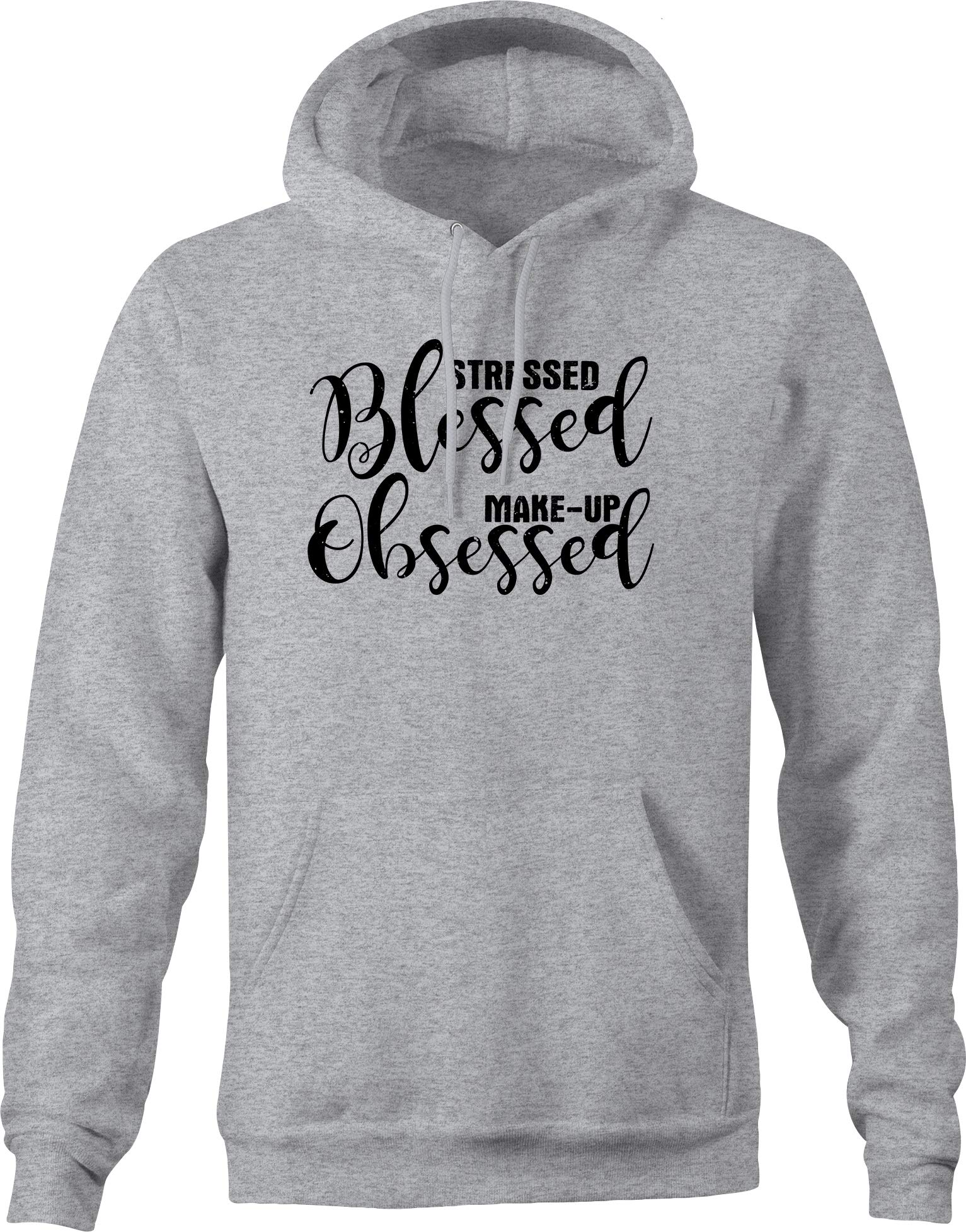 Stressed Blessed Makeup Obsessed Fleece Sweatshirt for Men - Cozy Pullover Hoodie 2XL Gray - Perfect for Casual Wear, Lounge & Gym