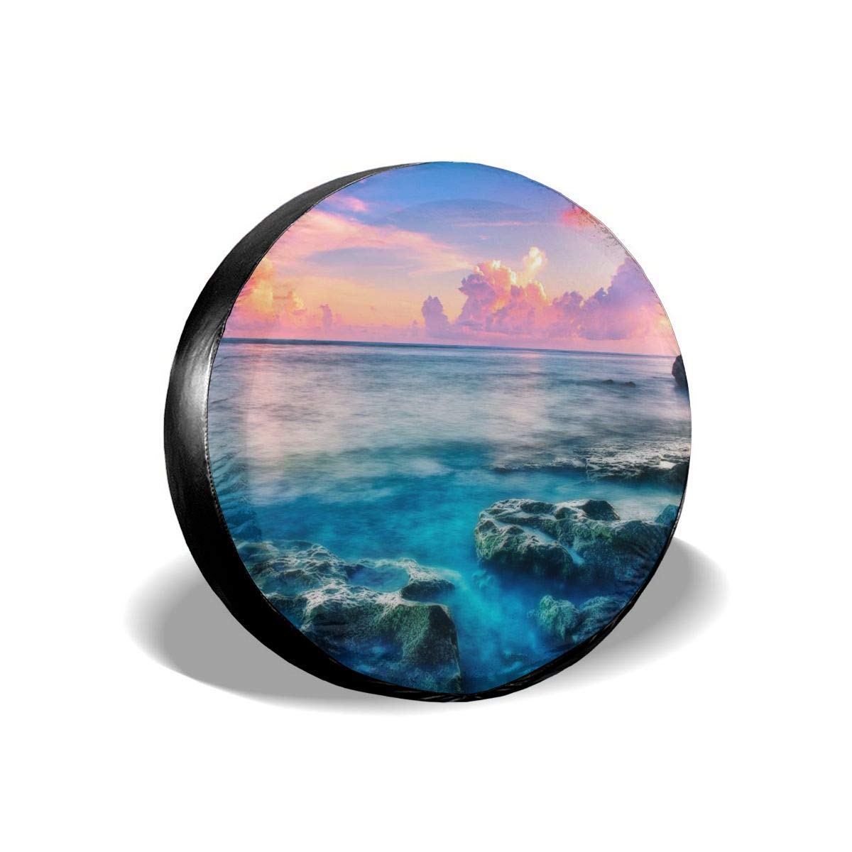 Waterproof 16 Inch Spare Tire Cover - Dust-Proof Green Bowl Beach Design for Jeep, Trailer, RV & SUV | Outdoor Adventure & Road Trip Accessory