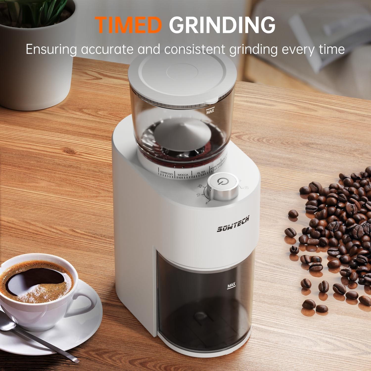 Premium Conical Burr Coffee Grinder - 38 Precise Grind Settings & Digital Timer for Espresso, Drip, Pour Over, Cold Brew & French Press - Perfect for Home Baristas & Coffee Enthusiasts (Beige) | Ideal for Morning Brews, Office Use & Gourmet Coffee Preparation