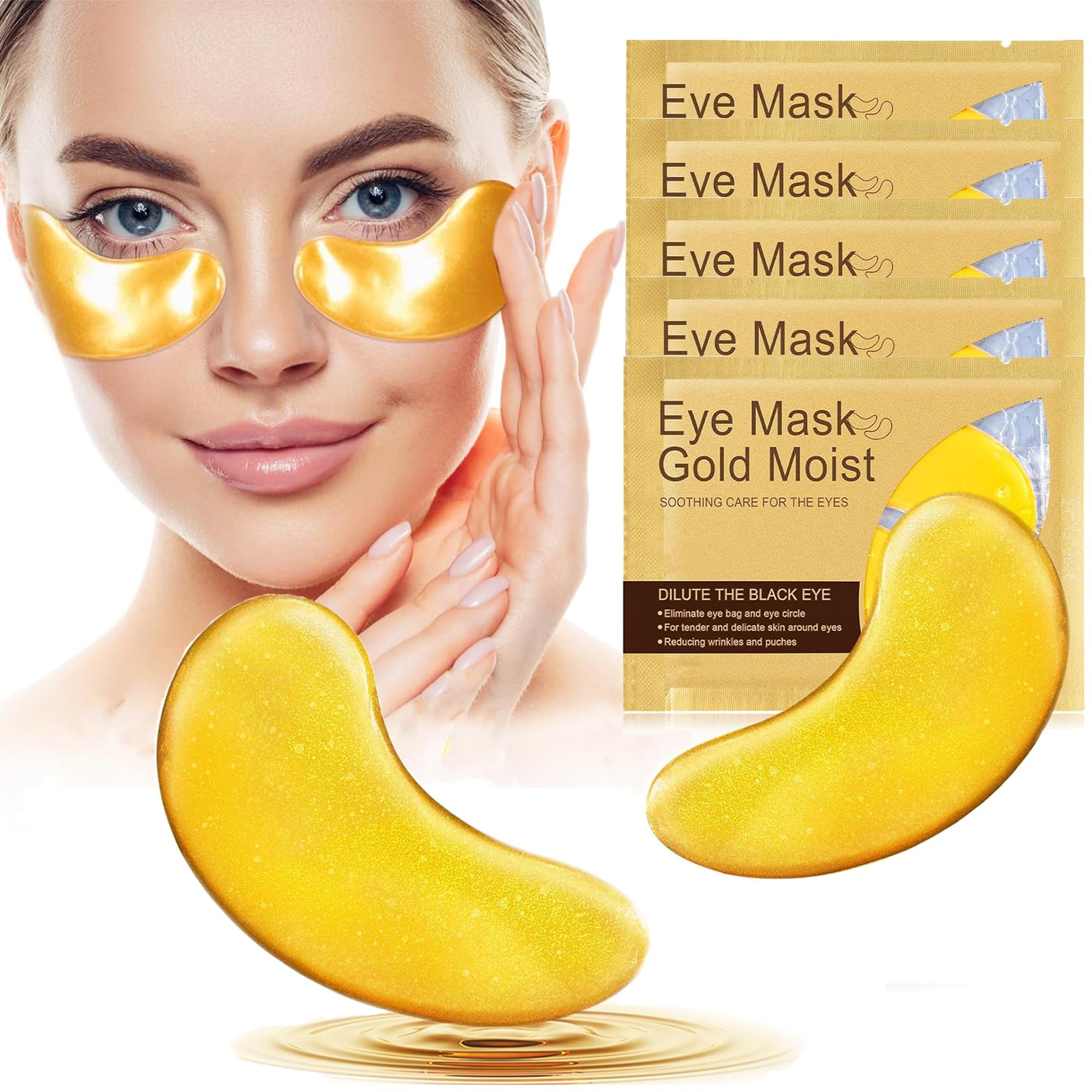 Kliffoo 24K Gold Under Eye Patches - 5 Pairs for Puffy Eyes, Dark Circles & Wrinkles | Hydrating Anti-Aging Eye Mask with Collagen, Hyaluronic Acid & Castor Oil | Reduce Eye Bags & Brighten Skin | Perfect for Night Routine, Travel & Morning Skincare