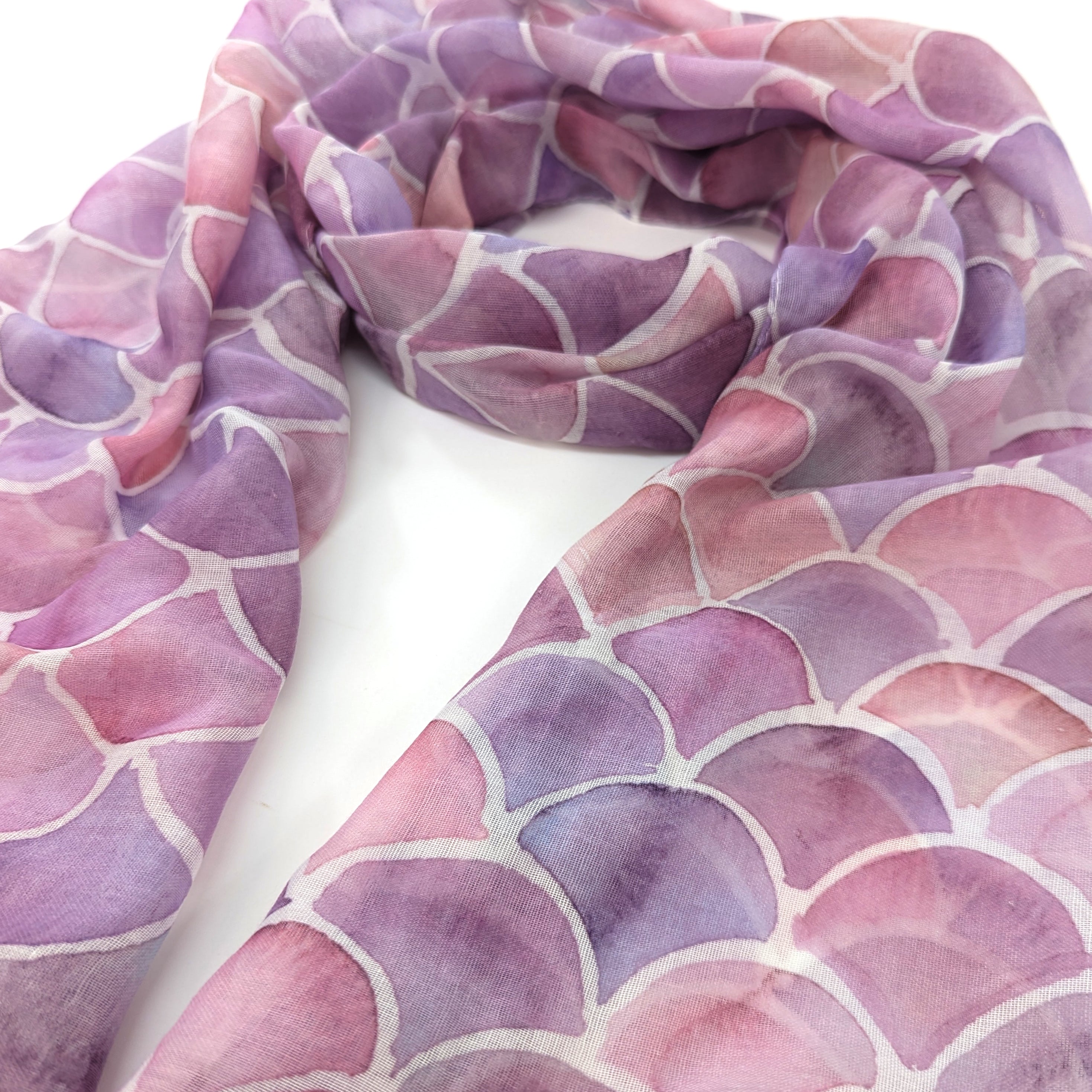 Elegant Watercolor Style Scalloped Mermaid Scarf - Lightweight Fashion Accessory for Women, Beach Cover-Up, Boho Outfit Enhancer, Perfect for Summer, Weddings & Vacation