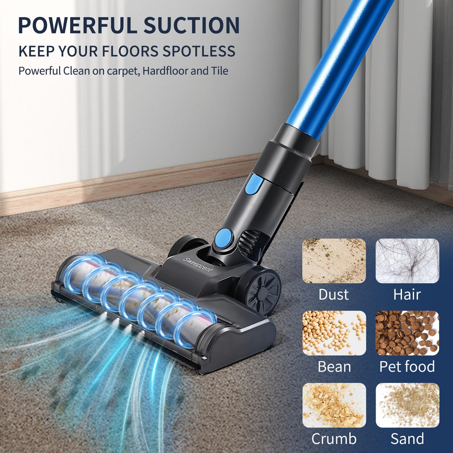 35KPa Powerful Cordless Stick Vacuum Cleaner with Rechargeable Battery & LED Headlights - Lightweight Handheld Vacuum for Pet Hair, Hard Floors, Carpets - Ideal for Home Cleaning, Car Detailing & Pet Owners