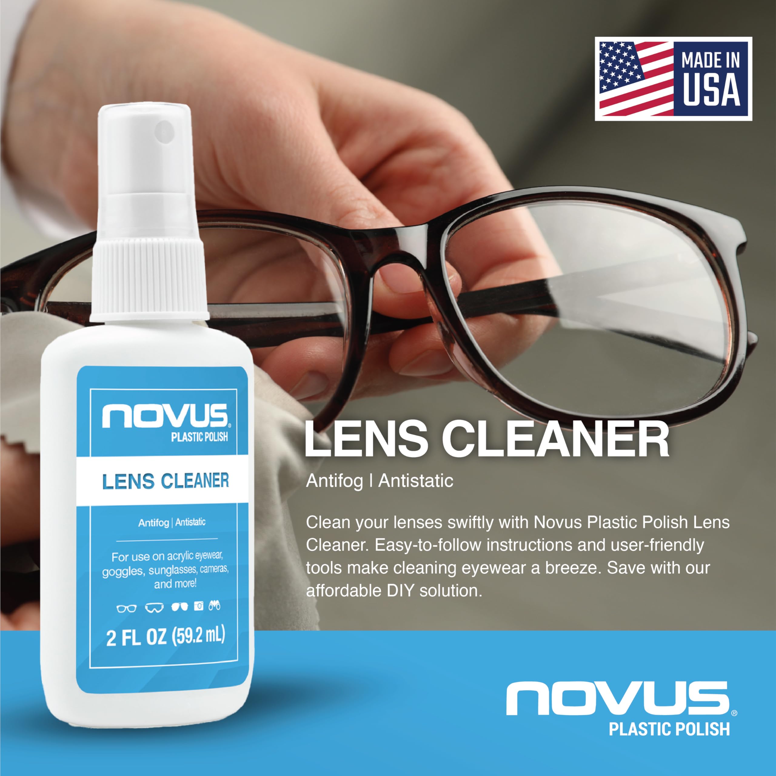 Novus Plastic Polish & Lens Cleaner Kit - Restores Clarity for Glasses, Goggles, Camera Lenses, Binoculars | Perfect for Outdoor Activities, Photography & Eye Protection