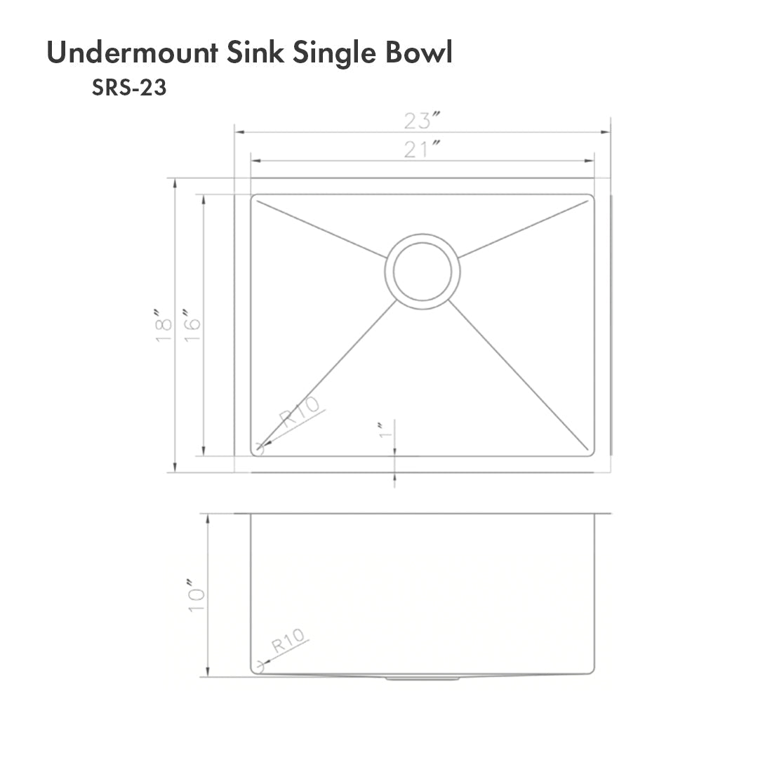 ZLINE Meribel 23-Inch Undermount Single Bowl Stainless Steel Kitchen Sink with Bottom Grid (SRS 23) - Perfect for Modern Kitchens, Dishwashing & Food Prep
