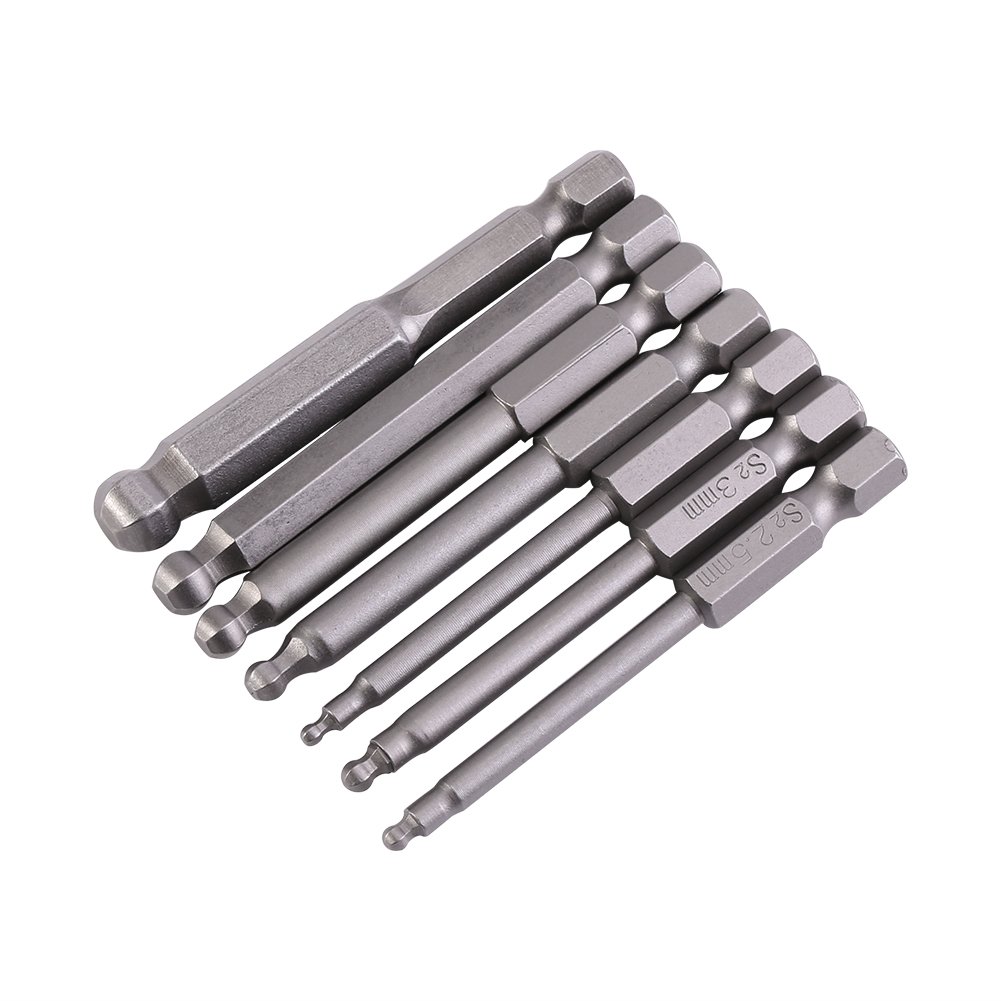 7-Piece 65mm Ball End Hex Head Screwdriver Bit Set - Magnetic Power Fastening Tool Accessories for Electric Drills & Air Tools - Perfect for DIY Projects, Furniture Assembly, and Automotive Repairs