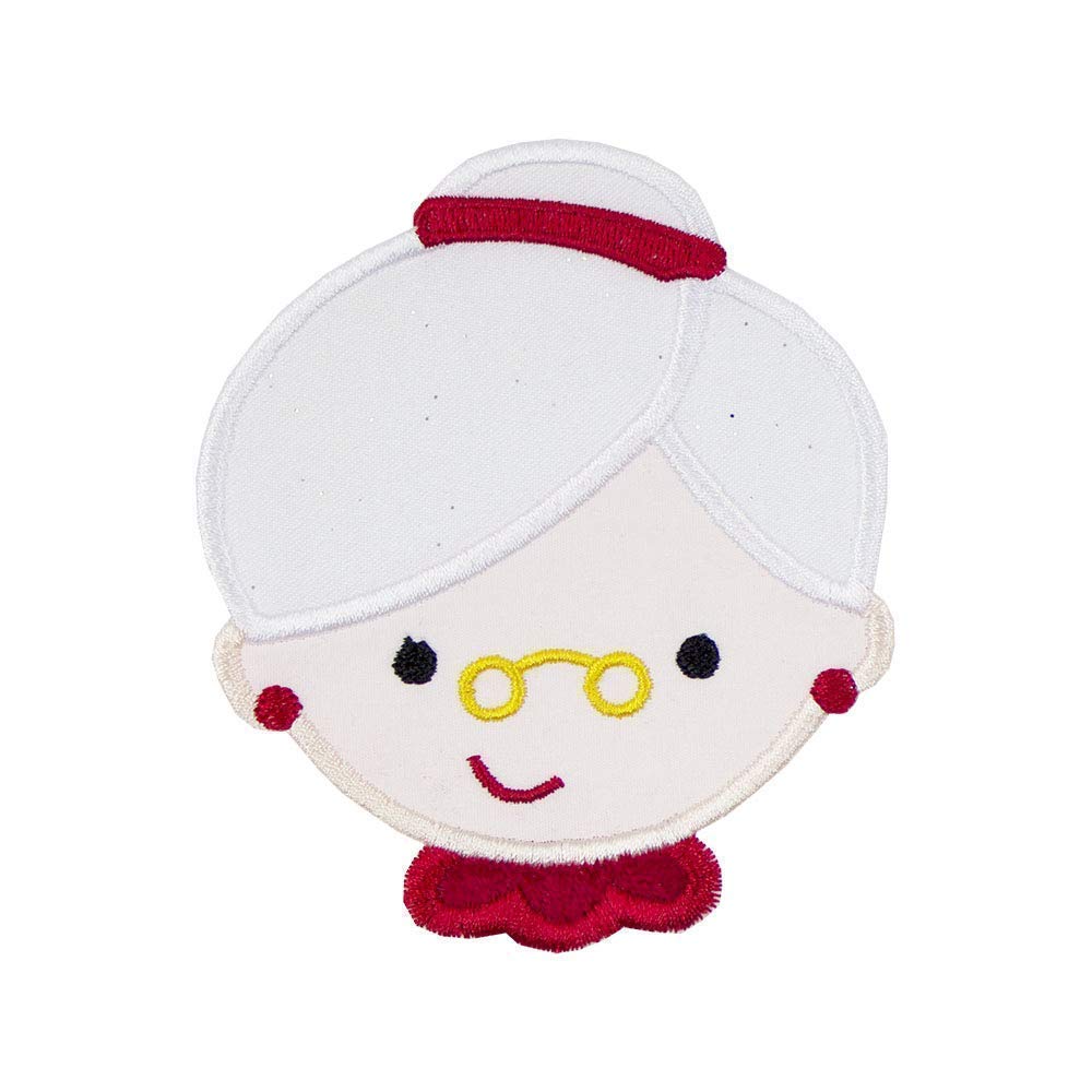 Mrs Claus Face Patch - Sew On or Iron On Christmas Applique for DIY Costumes, Holiday Decor & Gift Wrapping - Festive Holiday Craft Supplies for Costume Making, Stocking Stuffers & Christmas DIY Projects