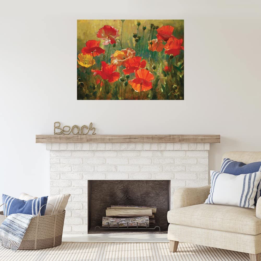 Emma Styles Poppy Fields Canvas Wall Art - 43x32 Inch Hand-Painted Floral Painting for Living Room, Bedroom, Office Decor - Ready to Hang Stretched Canvas - Perfect for Home, Dining Room & Gift Ideas