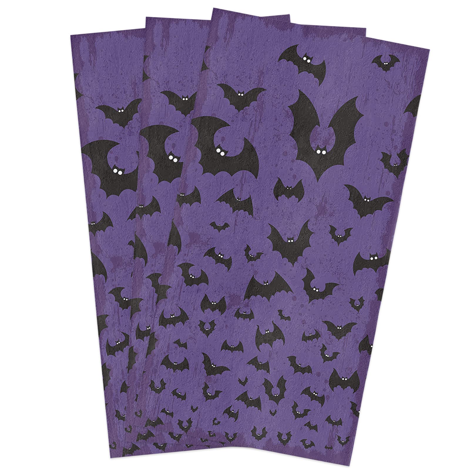 Happy Halloween Bat Print Kitchen Towels - 16x28 Inches Soft Cotton Dish Cloths, Tea Towels & Hand Towels (3 Pack) - Perfect for Halloween Decor, Kitchen Cleaning & Holiday Gifts