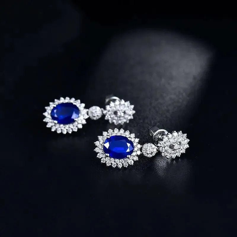 14K White Gold Genuine Blue Sapphire & Diamond Earrings for Women | Wedding, Anniversary, Party Jewelry Gift | Elegant Everyday Wear & Special Occasion Accessories