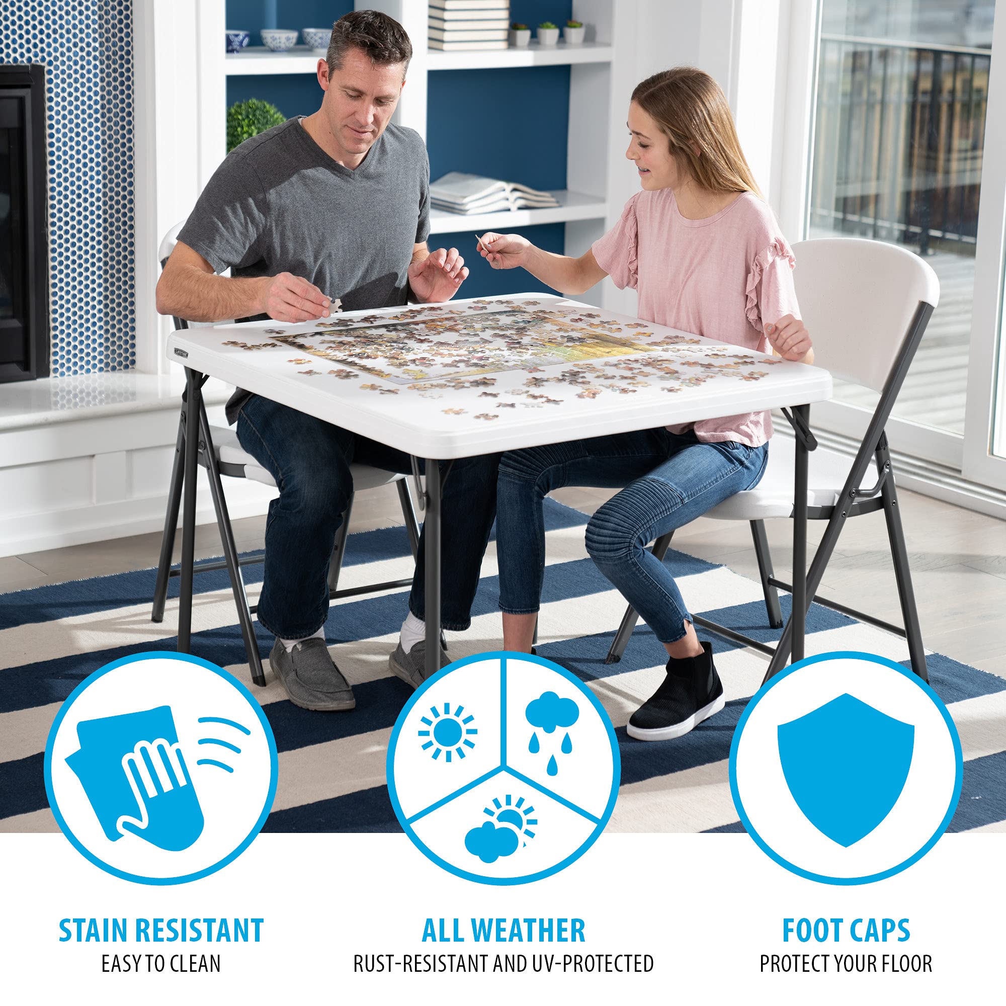 Lifetime 80783 37-Inch Commercial Grade Square Folding Card Table - White Granite Finish | Durable & Sturdy for Parties, Game Nights, and Events