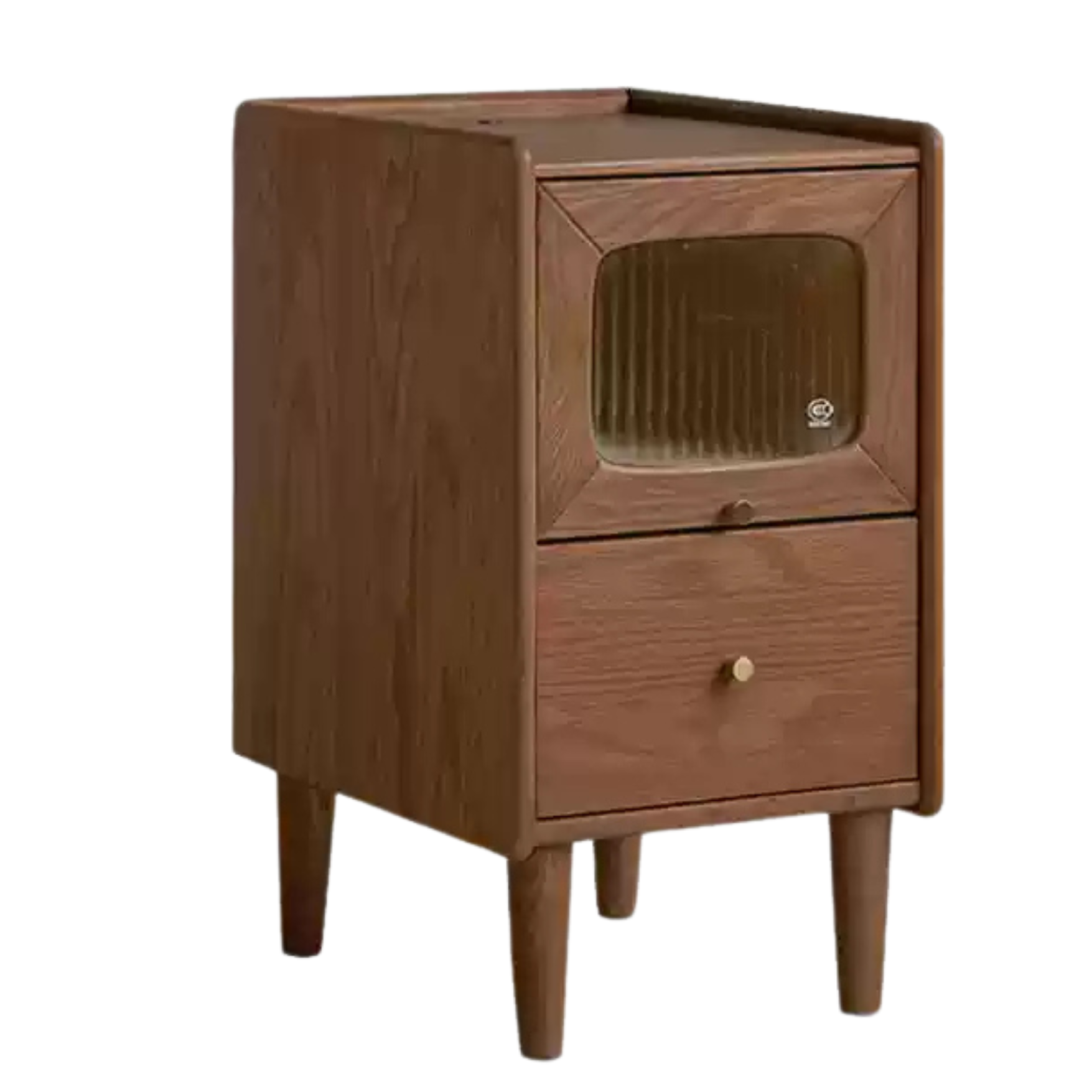 Solid Oak Wood Nightstand with Built-in LED Light - Modern Bedside Table for Bedroom, Living Room, or Office