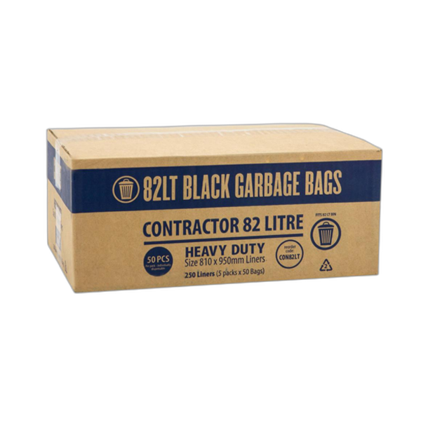 Heavy Duty 82Lt Black Trash Bags for Contractors - Extra Thick Garbage Bags for Construction Sites, Workshops & Home Use