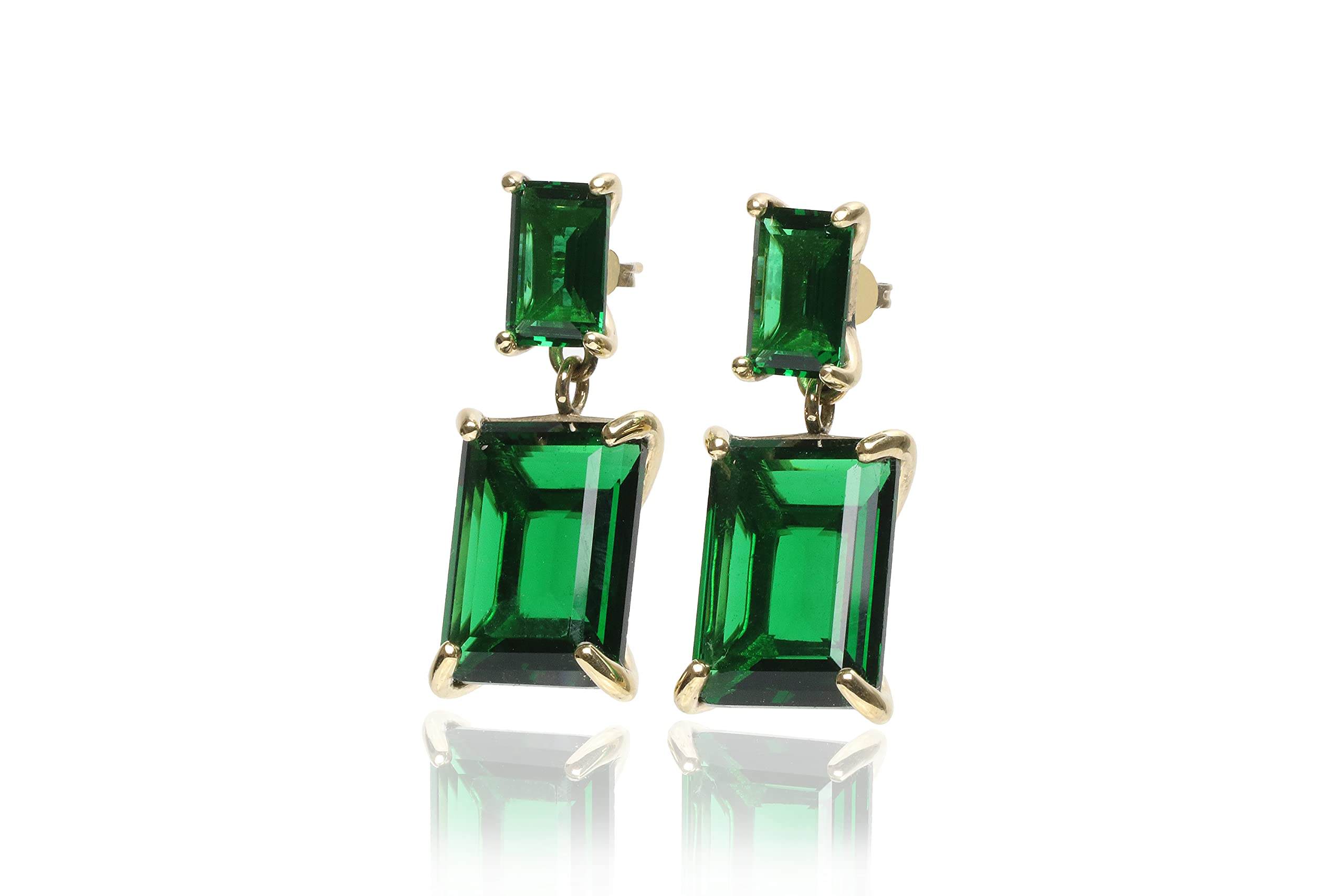 Exquisite Long Emerald Earrings - Double Stone May Birthstone Jewelry | Handmade Bridal Earrings, Vintage Inspired Statement Earrings | Customizable Fashion Jewelry for Weddings, Parties & Special Occasions