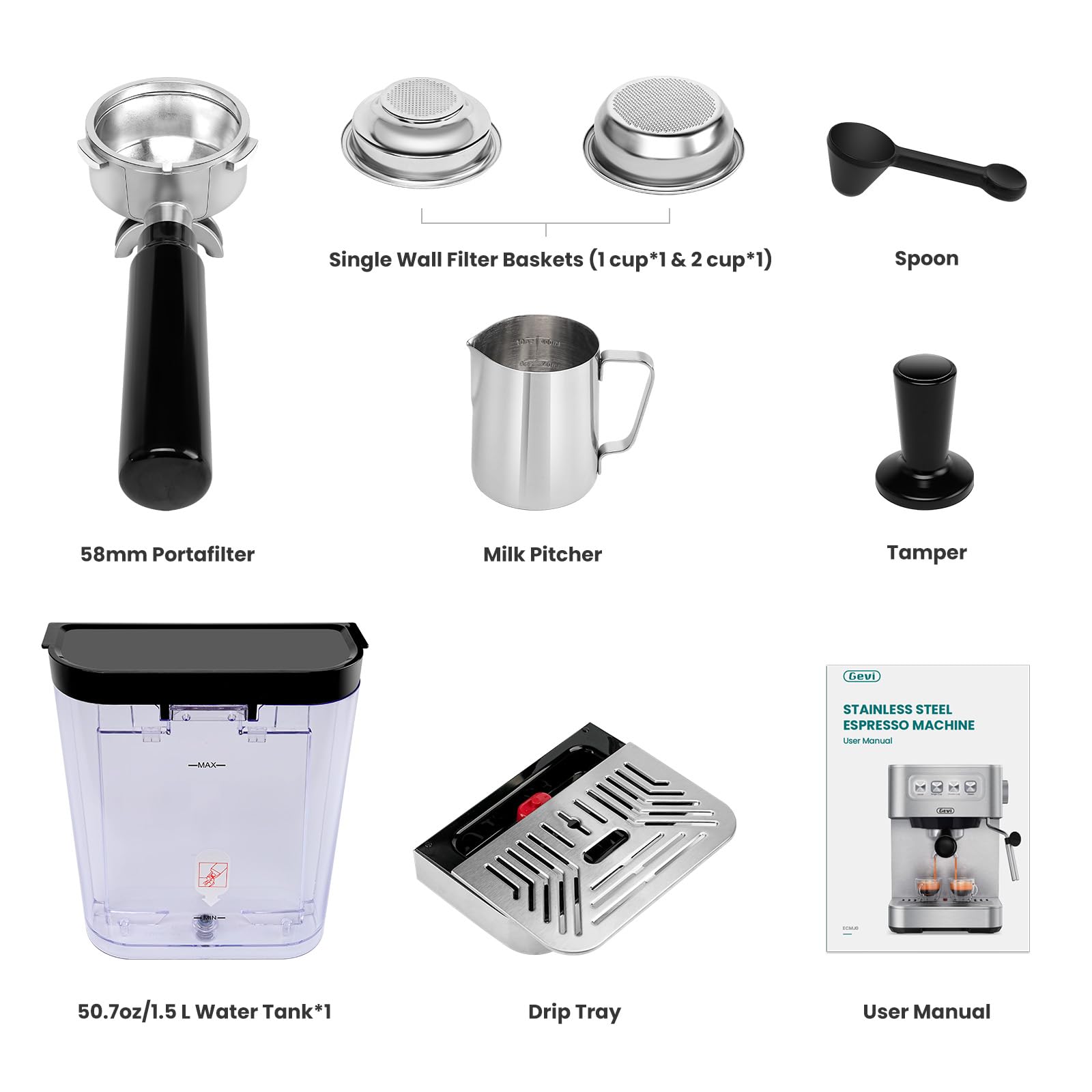 Gevi 20 Bar Espresso Machine with Milk Frother - Compact Super Automatic Coffee Maker for Cappuccino & Latte - Stainless Steel Home Espresso Machine - Perfect Gift for Dad or Mom - Ideal for Home Kitchens, Offices & Coffee Enthusiasts