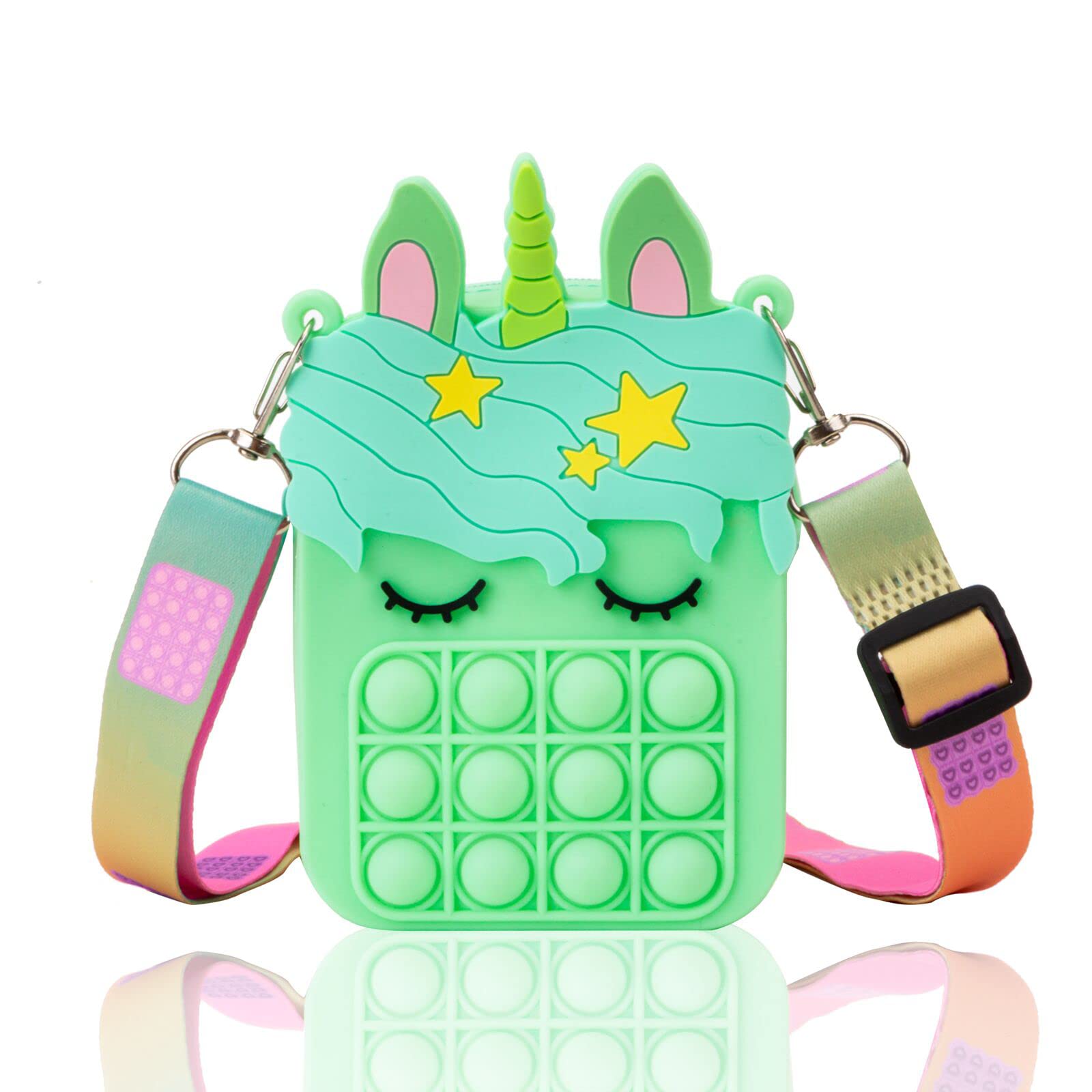 Borso Pop Push It Fidget Toy Bag - 2-in-1 Handheld Messenger Purse with Pop It Sensory Stress Relief for Girls, Teens & Adults (Light Green Unicorn) - Perfect for School, Travel & Anxiety Relief