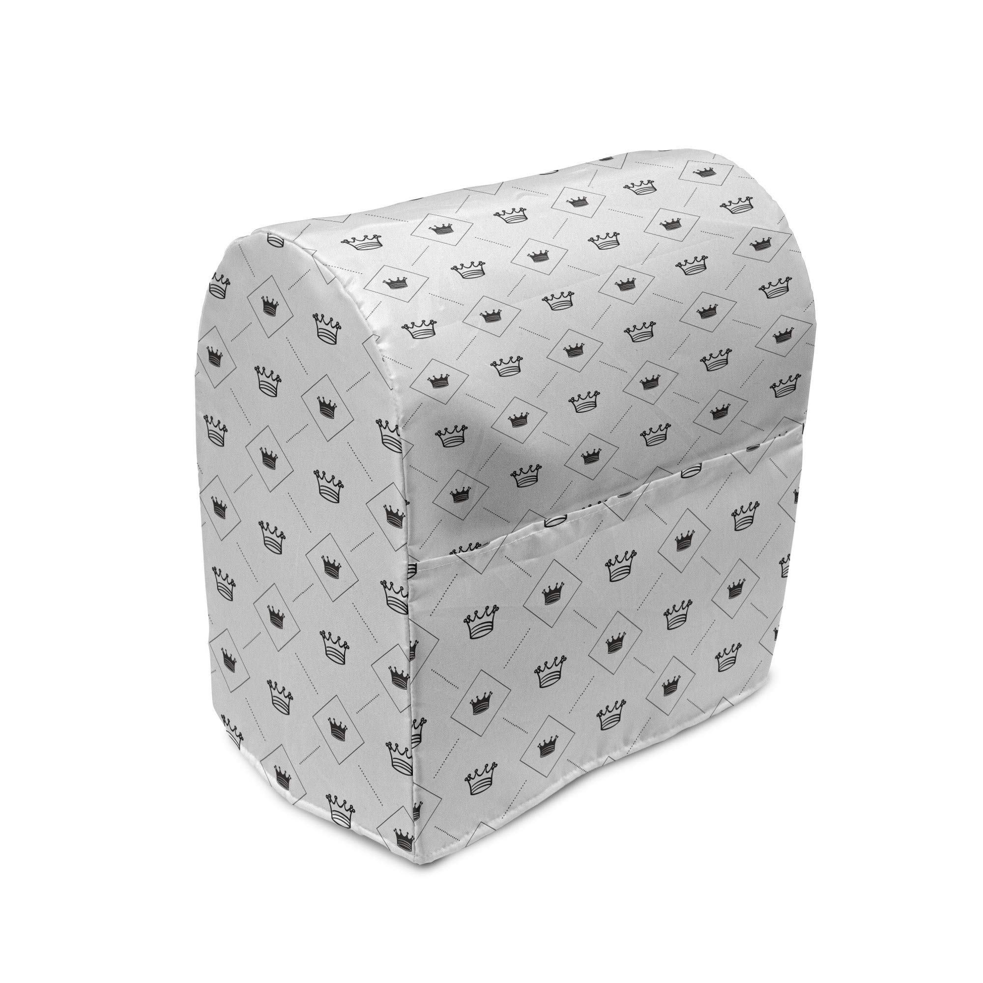 Ambesonne Abstract Stand Mixer Cover - Minimalist Modern Crowns & Dots Design, 6-8 Quart Kitchen Appliance Organizer with Pocket in Black & White | Perfect for Kitchen Countertop Storage & Mixer Protection