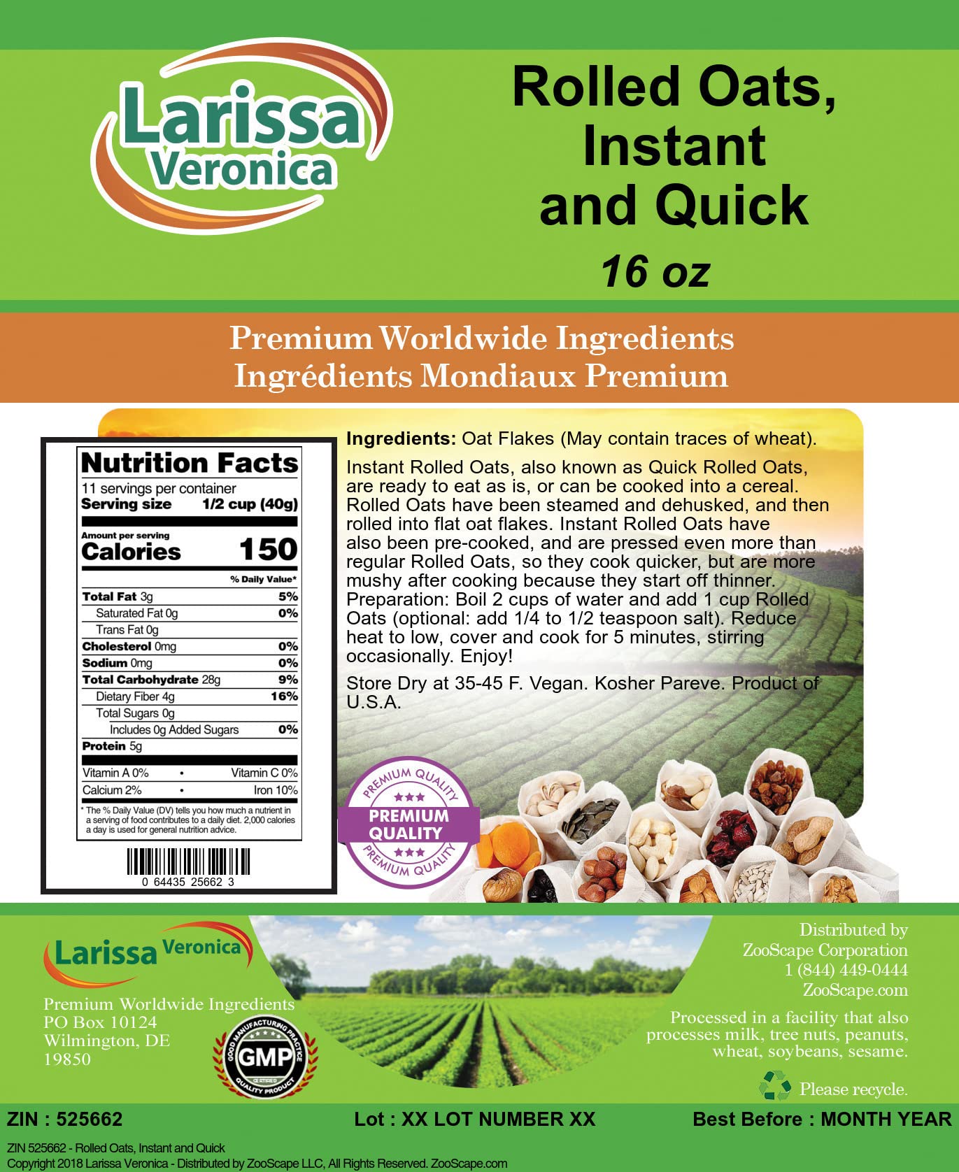 Organic Rolled Oats - Instant & Quick Cooking Oatmeal (16 oz Pack) - Healthy Breakfast Cereal for Smoothies, Baking & Overnight Oats - USDA Certified - Non-GMO, Gluten-Free