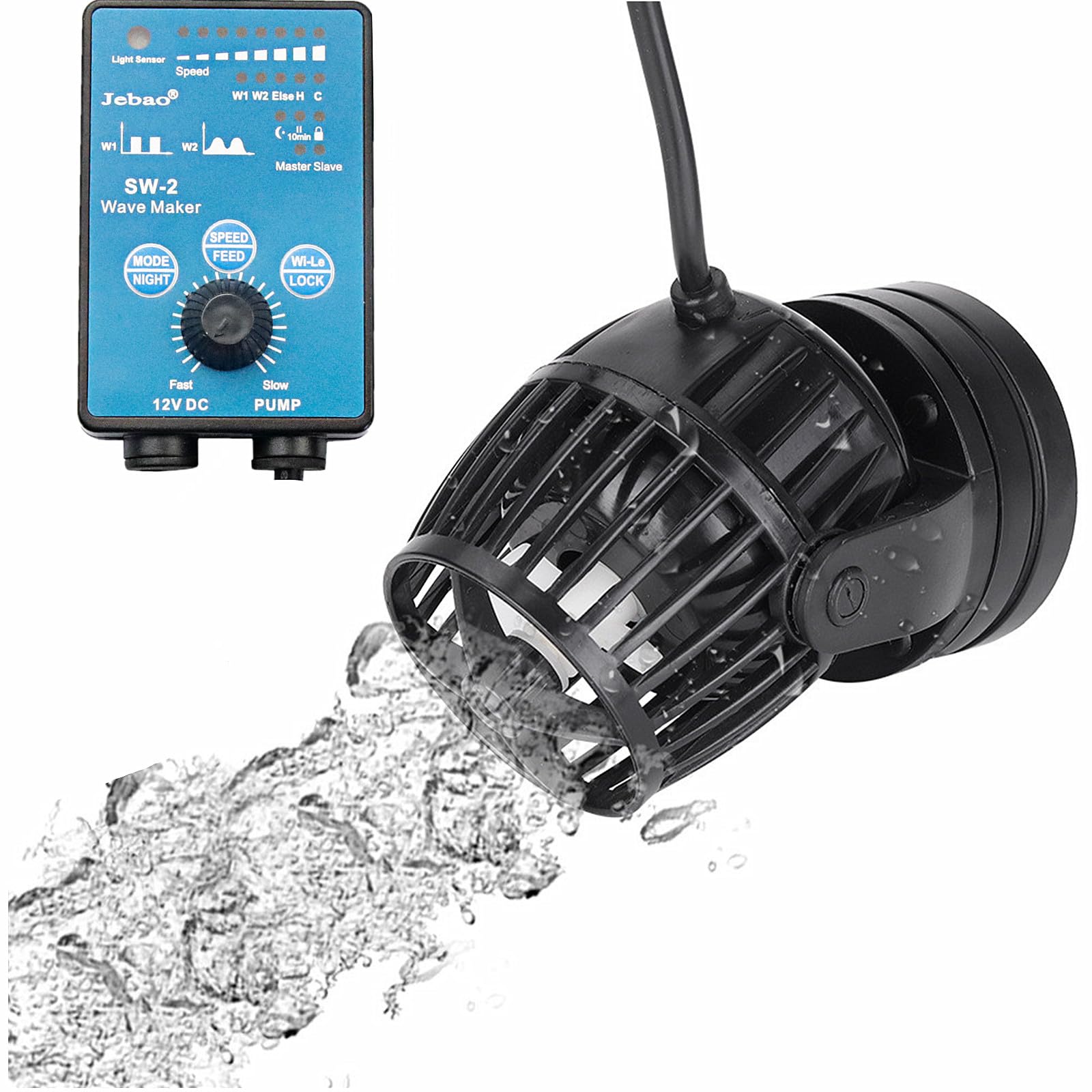 Jebao SW-2 Wave Maker Pump for Marine Aquarium with Adjustable Controller - 130-800 GPH Flow Rate for 12-20 Inch Saltwater Fish Tanks - Perfect for Coral Reefs, Fish Tanks & Aquatic Life