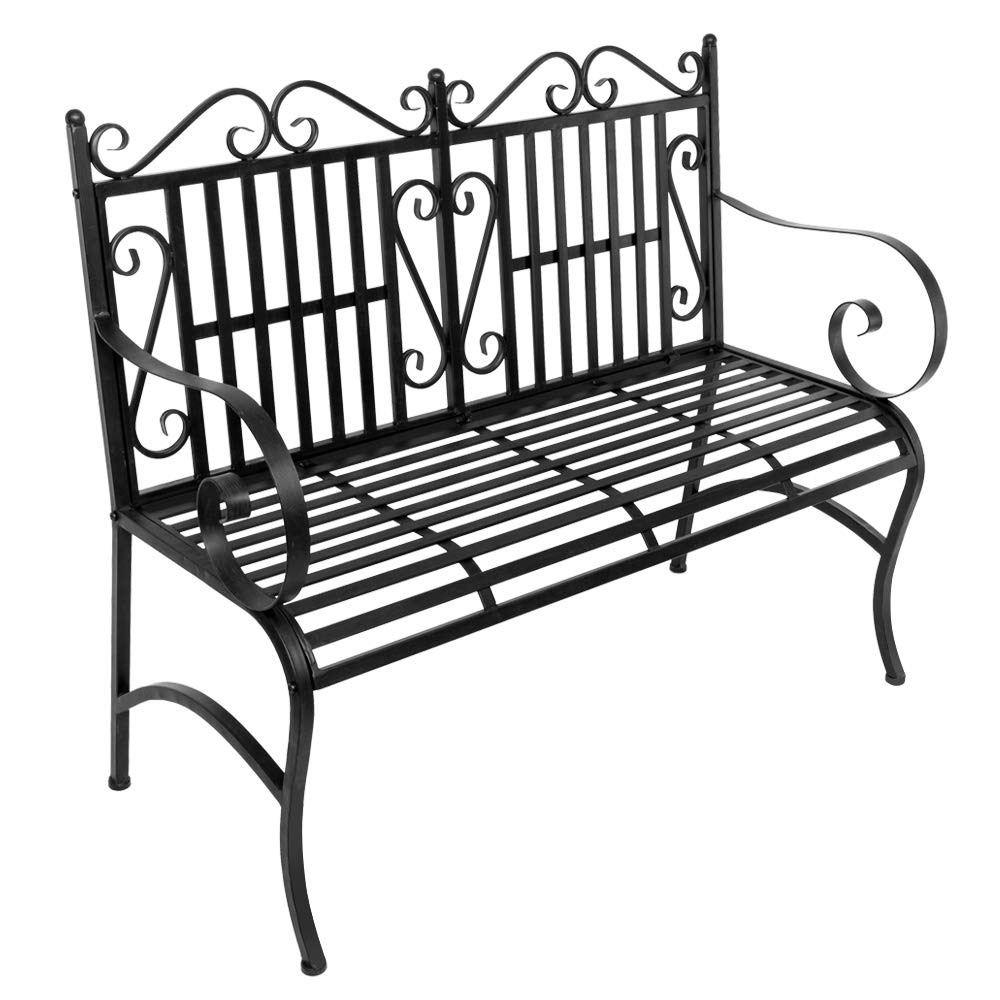 Foldable Outdoor Patio Chair - Black Wrought Iron Garden Bench for Porch, Park & Yard - Durable Loveseat for Relaxing in Backyard, Garden or Patio