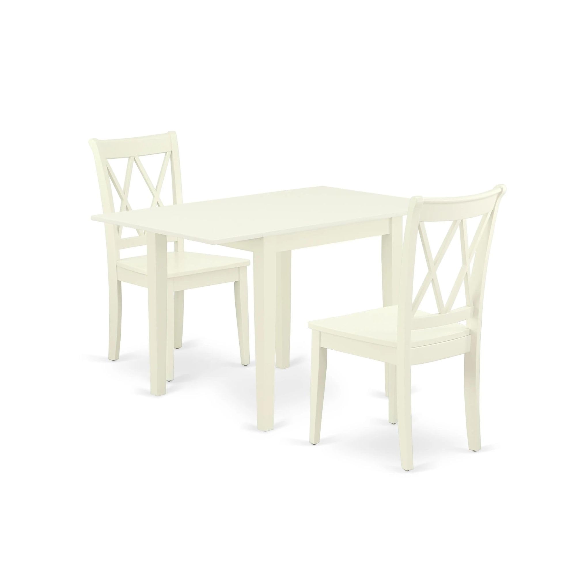 East West Furniture NDCL3-LWH-W 3-Piece Modern Dining Table Set with Drop-Leaf Rectangular Wooden Table & 2 Chairs, 30x48 Inch, Linen White – Perfect for Small Spaces, Apartments, and Cozy Breakfast Nooks