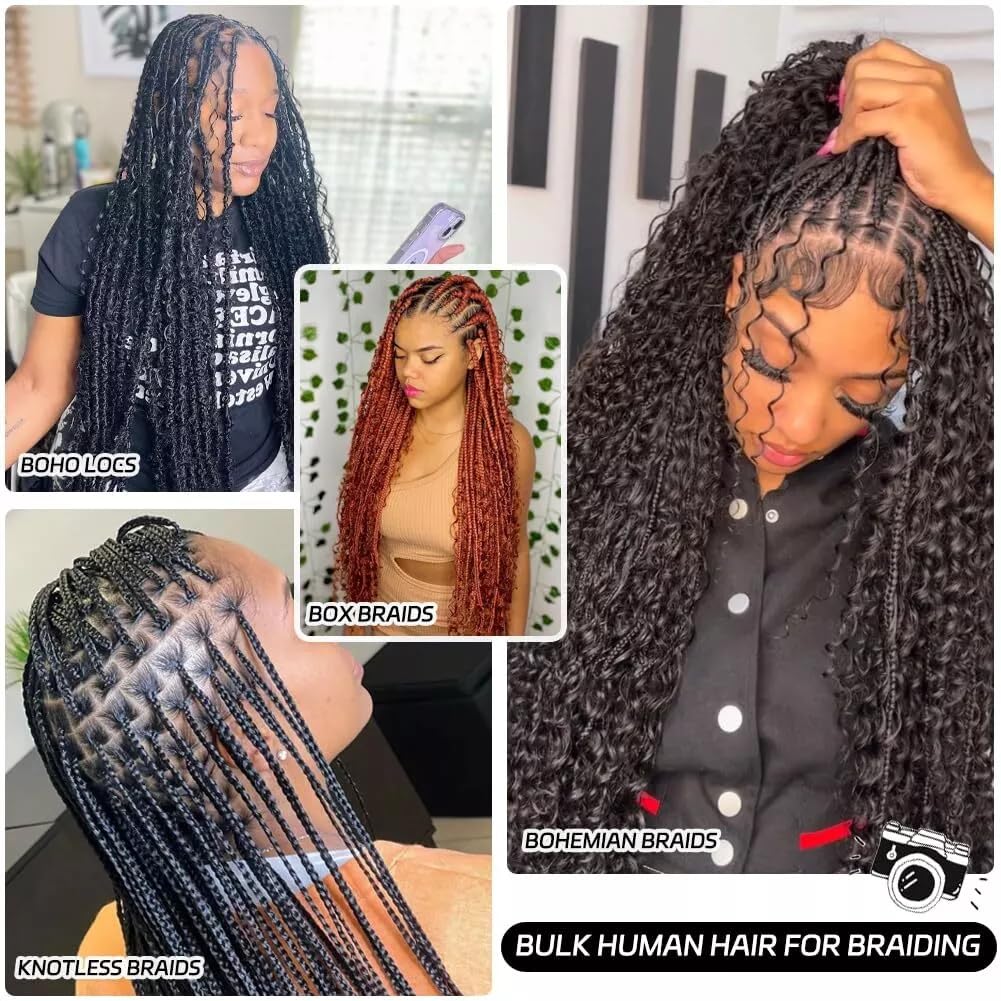 15A Soft Thick Virgin Human Hair Extensions for Boho Braids & Micro Braids - 18 Inch 200g (4x50g) No Weft Bulk Braiding Hair - Natural Black | Perfect for Protective Styles & Festival Hairstyles